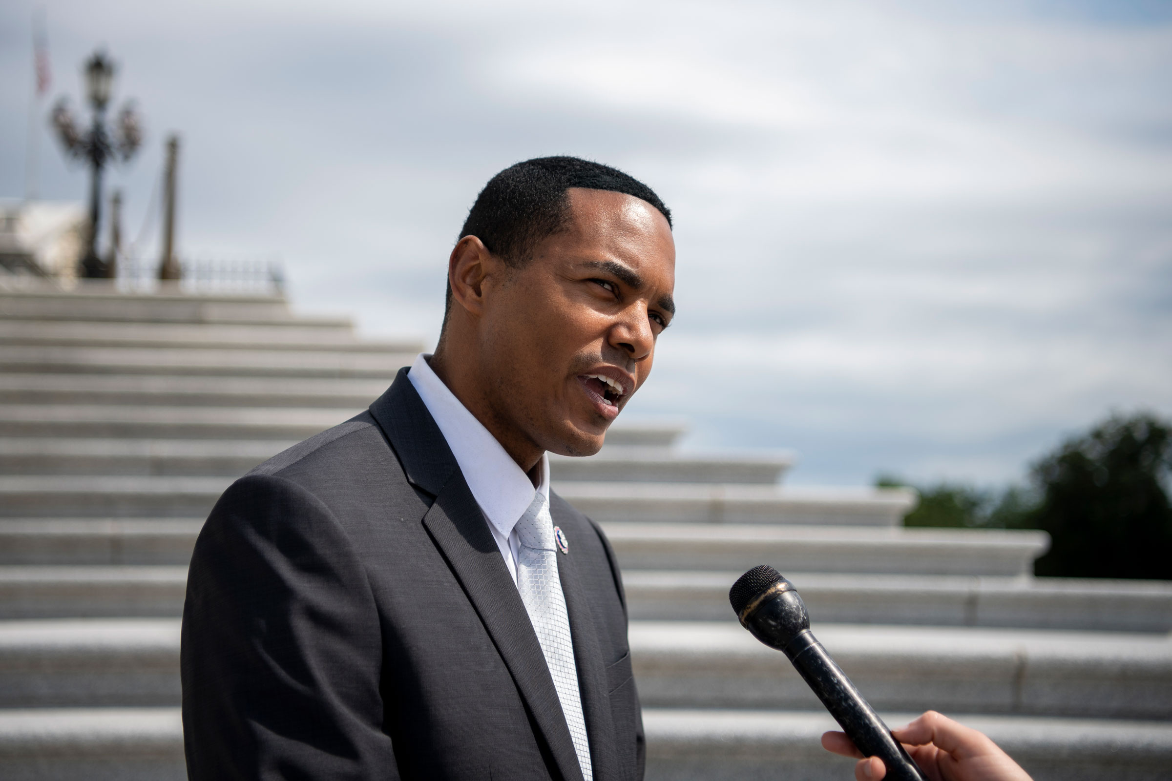 Rep. Ritchie Torres, D-N.Y., talks with a reporter after the last votes of the week in Washington on July 1, 2021. (Caroline Brehman—CQ-Roll Call, Inc/Getty Images)