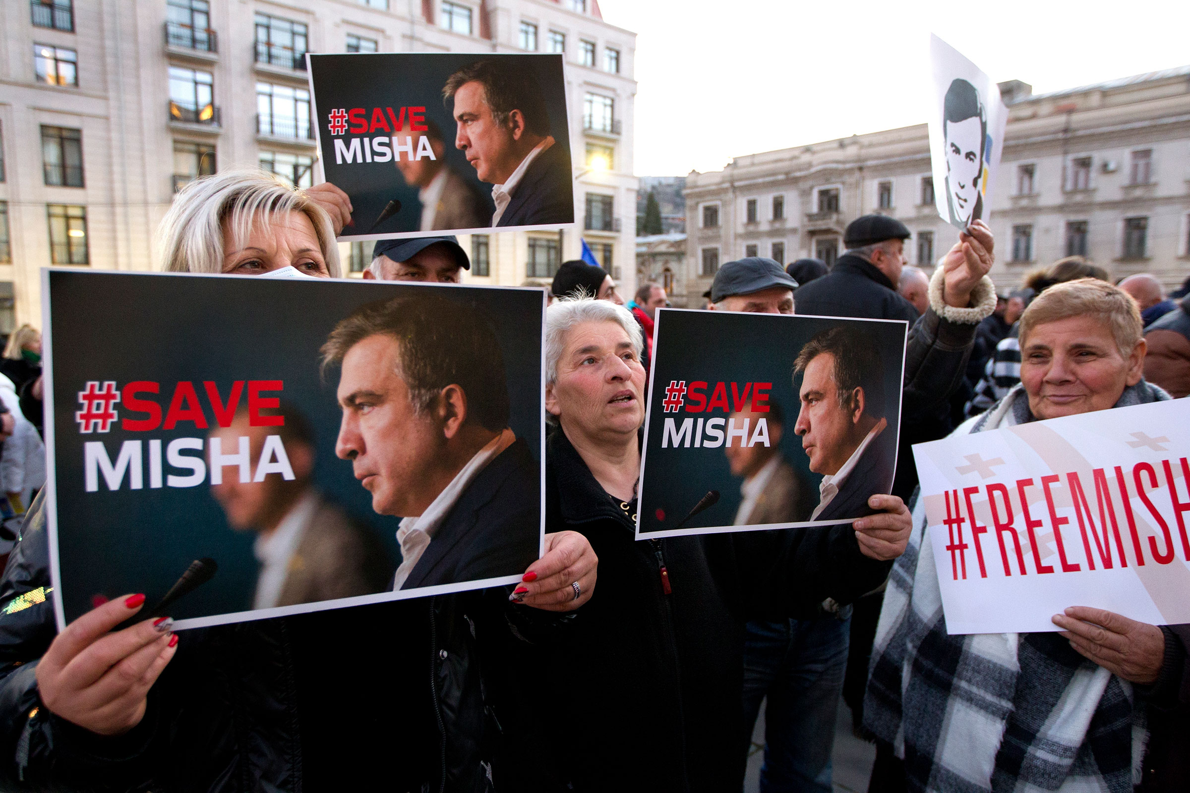 Supporters of former Georgian President Mikheil Saakashvili gather in Tbilisi, Georgia, Wednesday, Jan. 4, 2023. (Shakh Aivazov—AP)