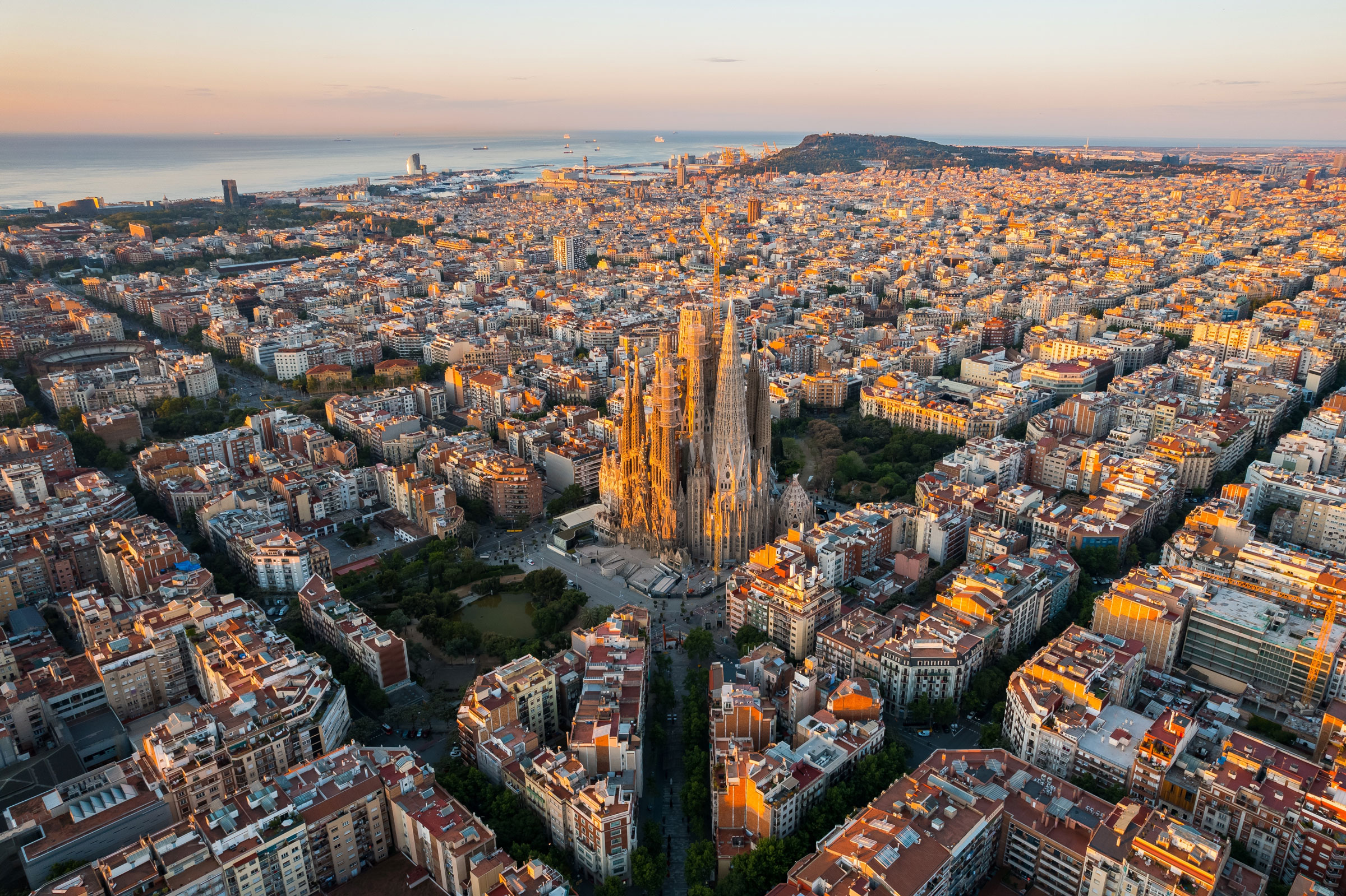 Aerial view Sagrada Familia Basilica, Barcelona, Spain. (Vunav/Shutterstock)