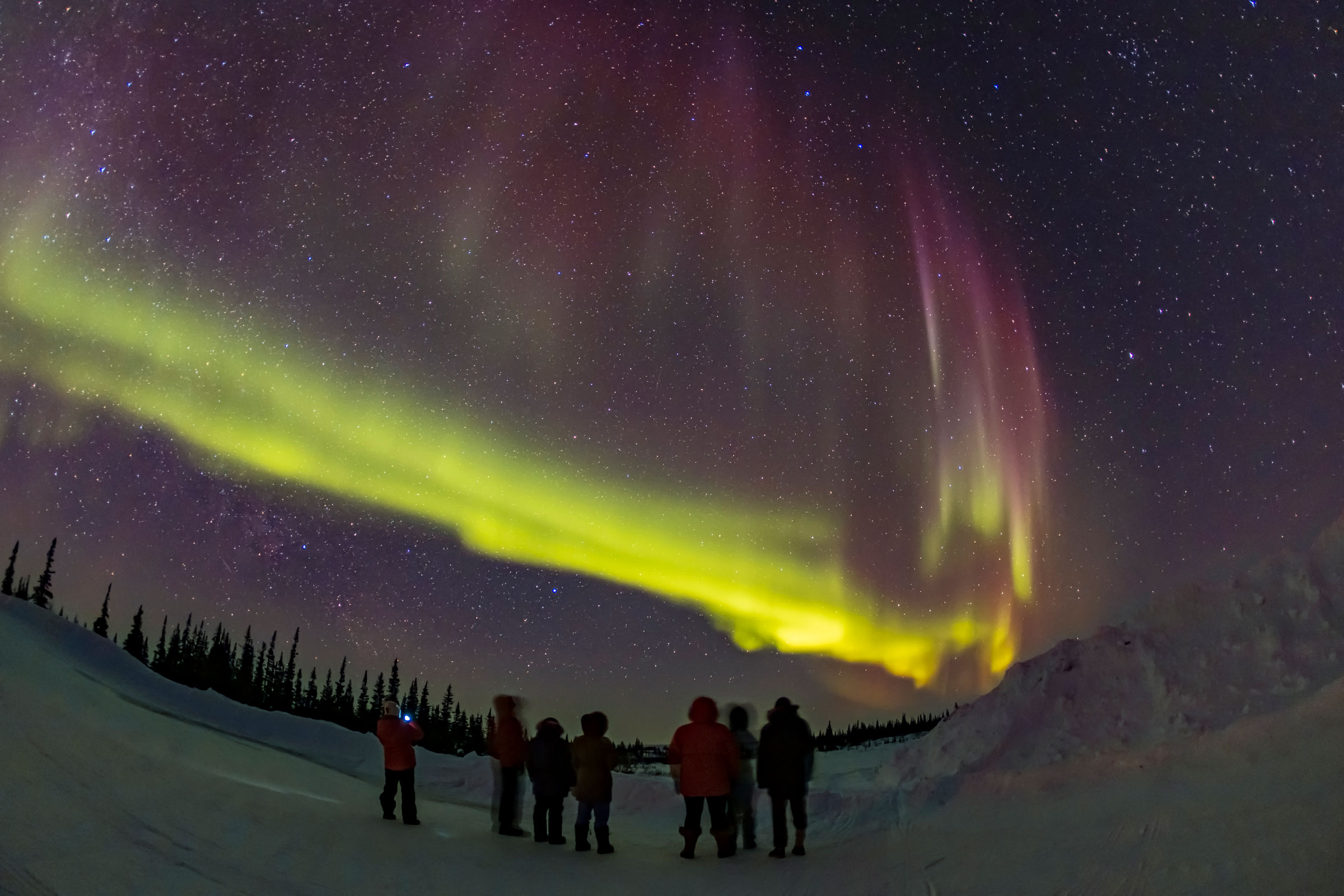 The Northern Lights show during the aurora tourist season in Churchill, Manitoba.