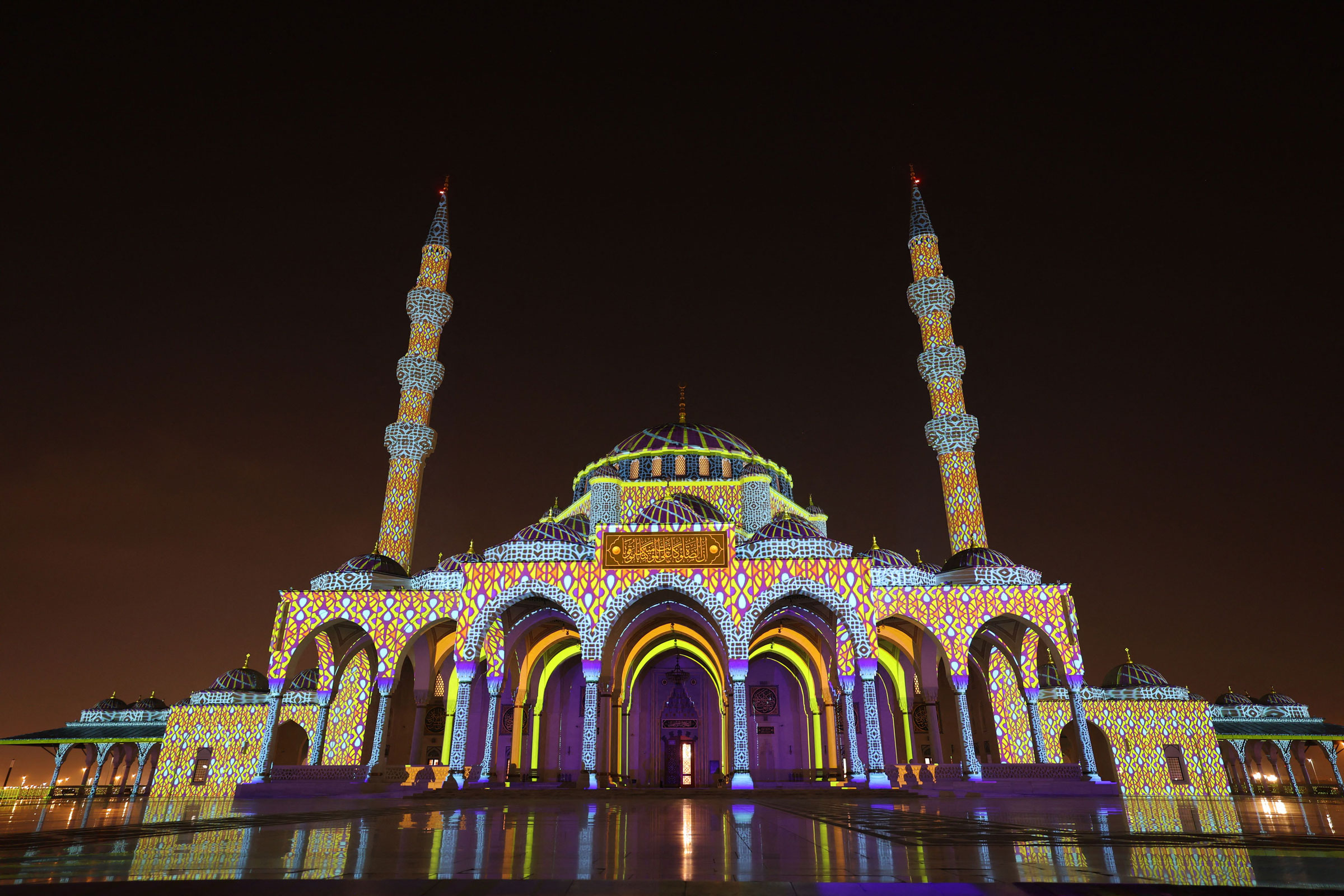 The Sharjah Mosque during the Sharjah Light Festival in the emirate of Sharjah. ( Giuseppe Cacace—AFP/Getty Images)