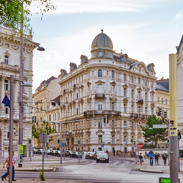 A street scene in Vienna, Austria.
