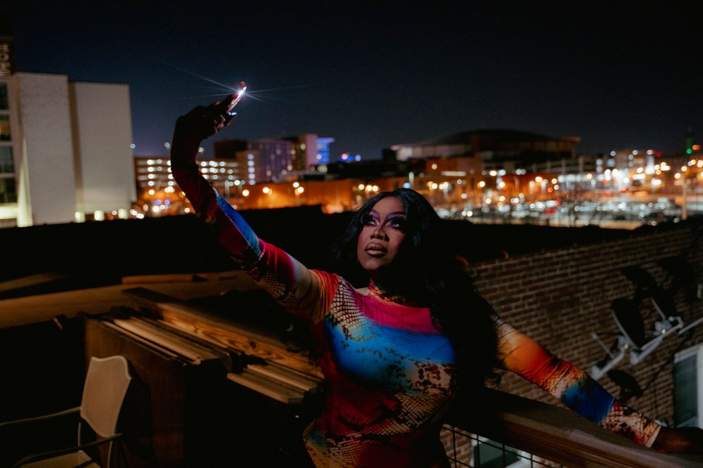 Infiniti Bonet takes a selfie of her first performance look for the drag show at IBIS.