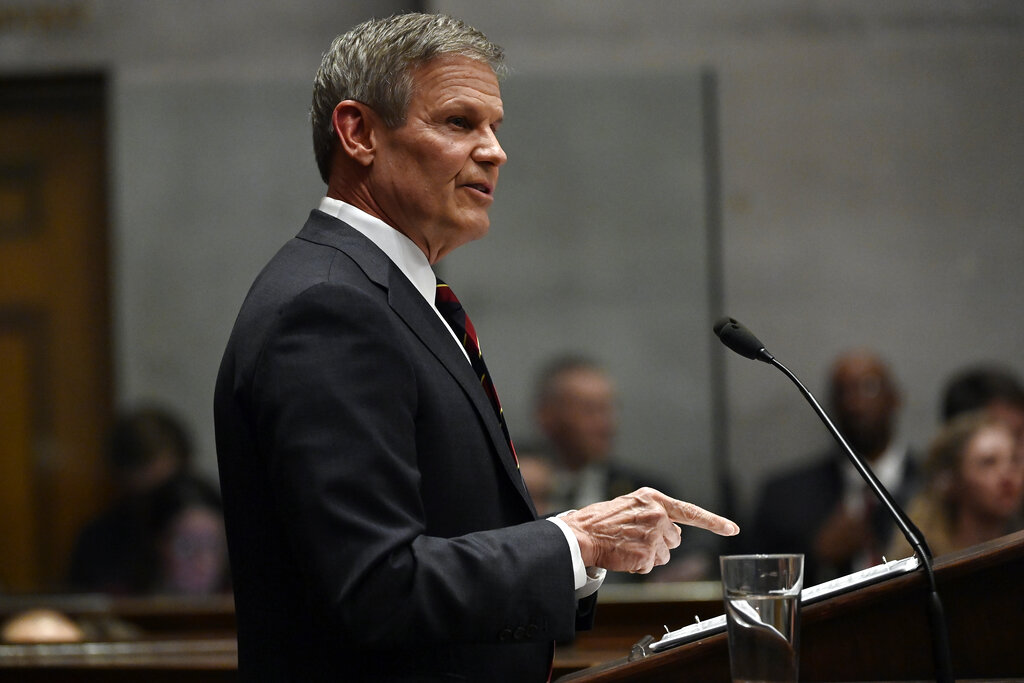 Tennessee Gov. Bill Lee delivers his State of the State Address in the House Chamber, Monday in Nashville, Tenn. on Feb. 6, 2023. (Mark Zaleski—AP)