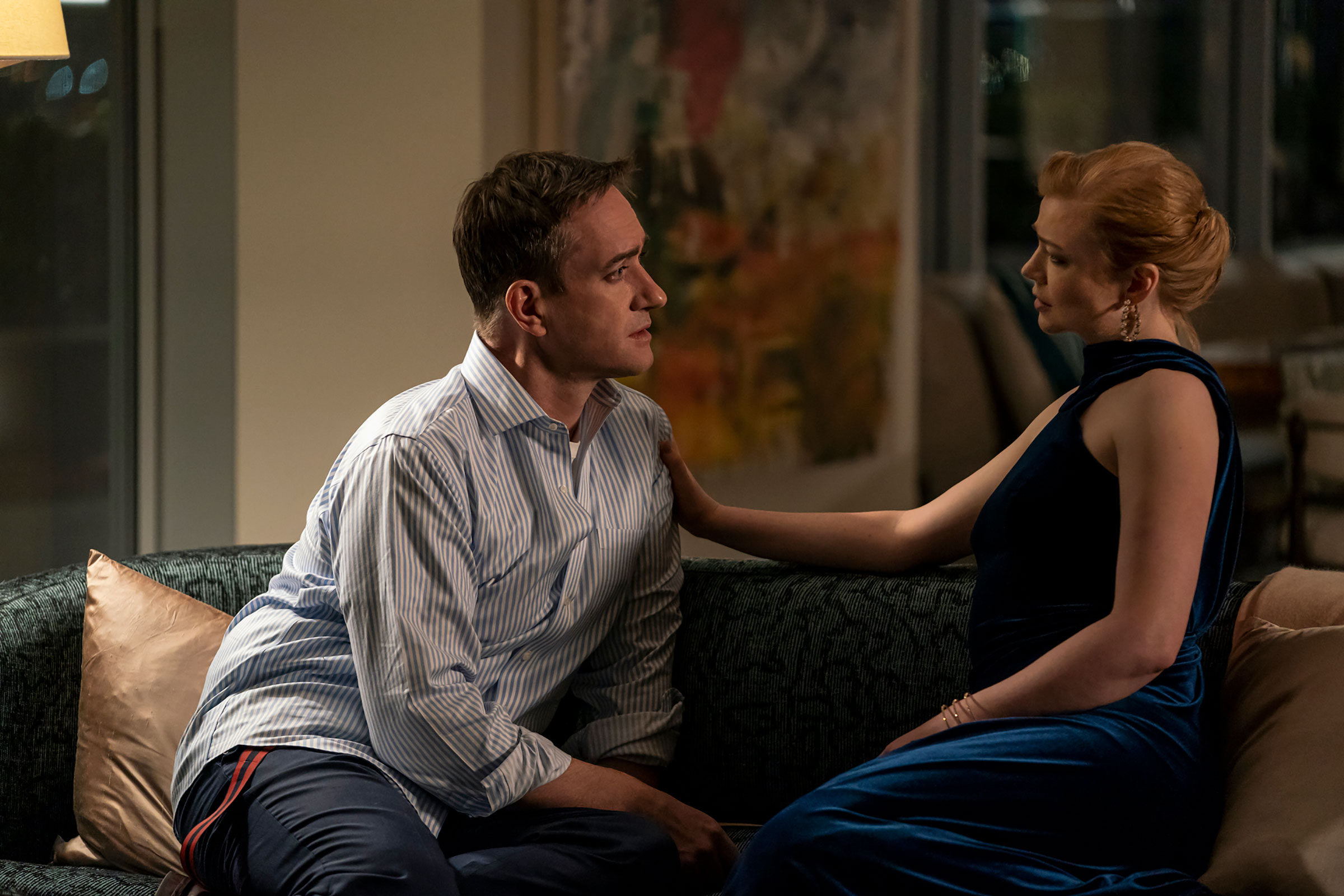 Matthew Macfadyen as Tom Wambsgans and Sarah Snook as Shiv Roy in <em>Succession</em> (Macall Polay—HBO)