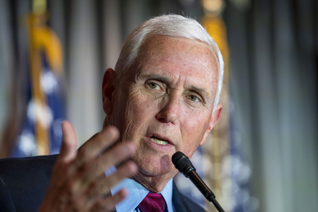 Former Vice President Mike Pence speaks at a Coolidge and the American Project luncheon in the Madison Building of the Library of Congress in Washington on Feb. 16, 2023. (Alex Brandon—AP)