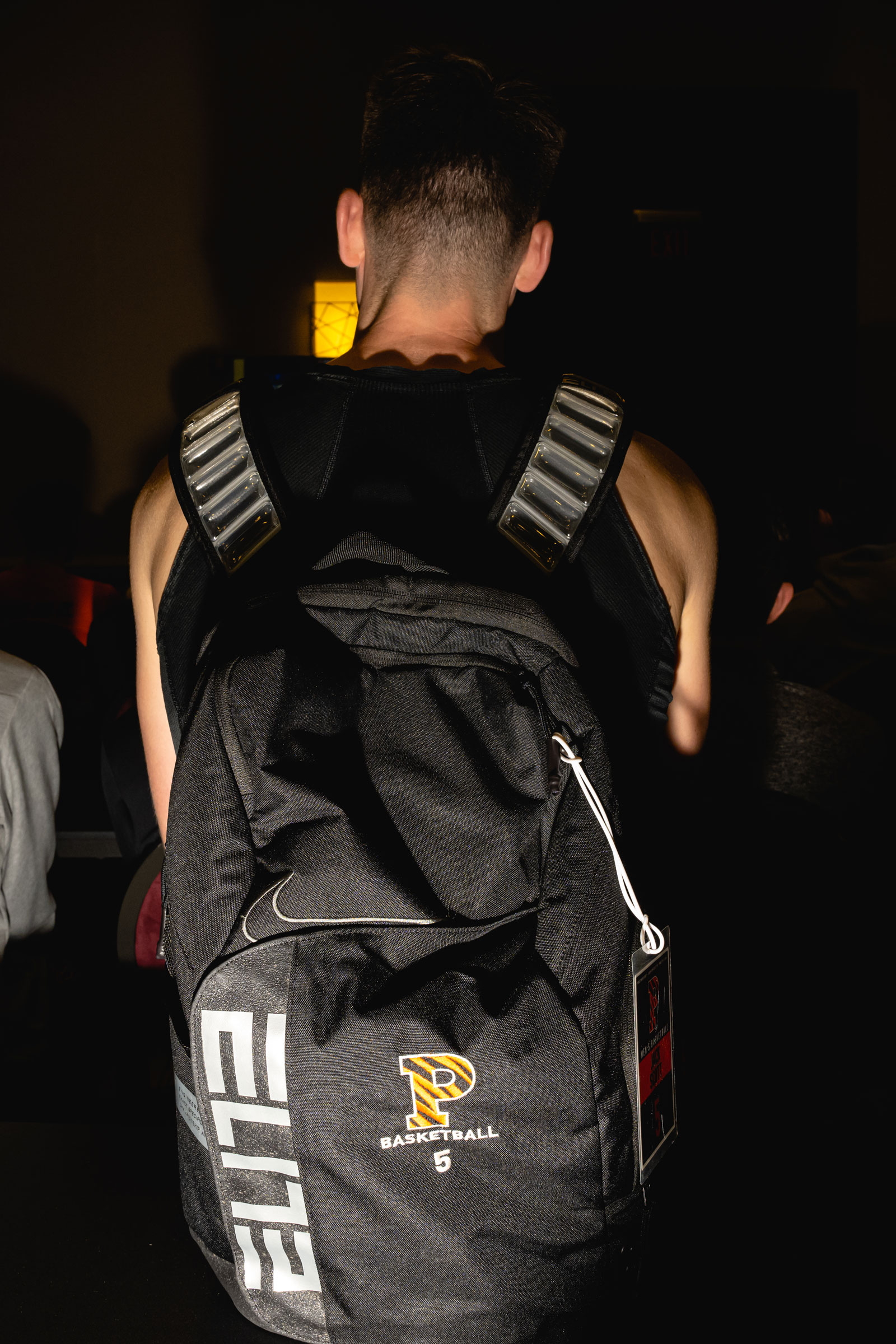 Jack Scott's backpack is seen during a team meeting at Hyatt Regency Hotel in Louisville, Kentucky on March 23, 2023.