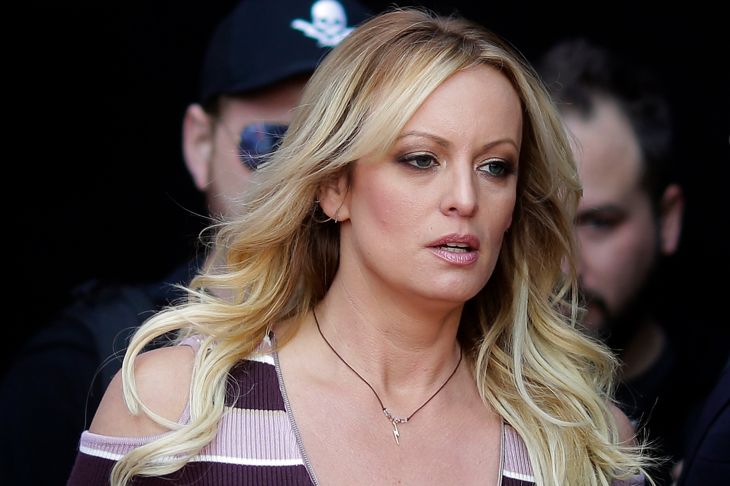 Adult film actress Stormy Daniels arrives for the opening of the adult entertainment fair Venus in Berlin, on Oct. 11, 2018. (Markus Schreiber—AP)