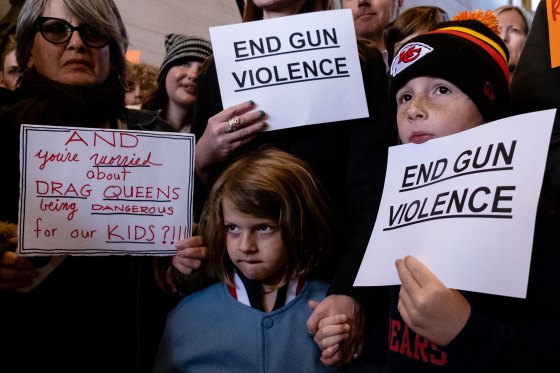 Protesters gather inside the Tennessee State Capitol to call for an end to gun violence and support stronger gun laws in Nashville, Tenn. on March 30, 2023.