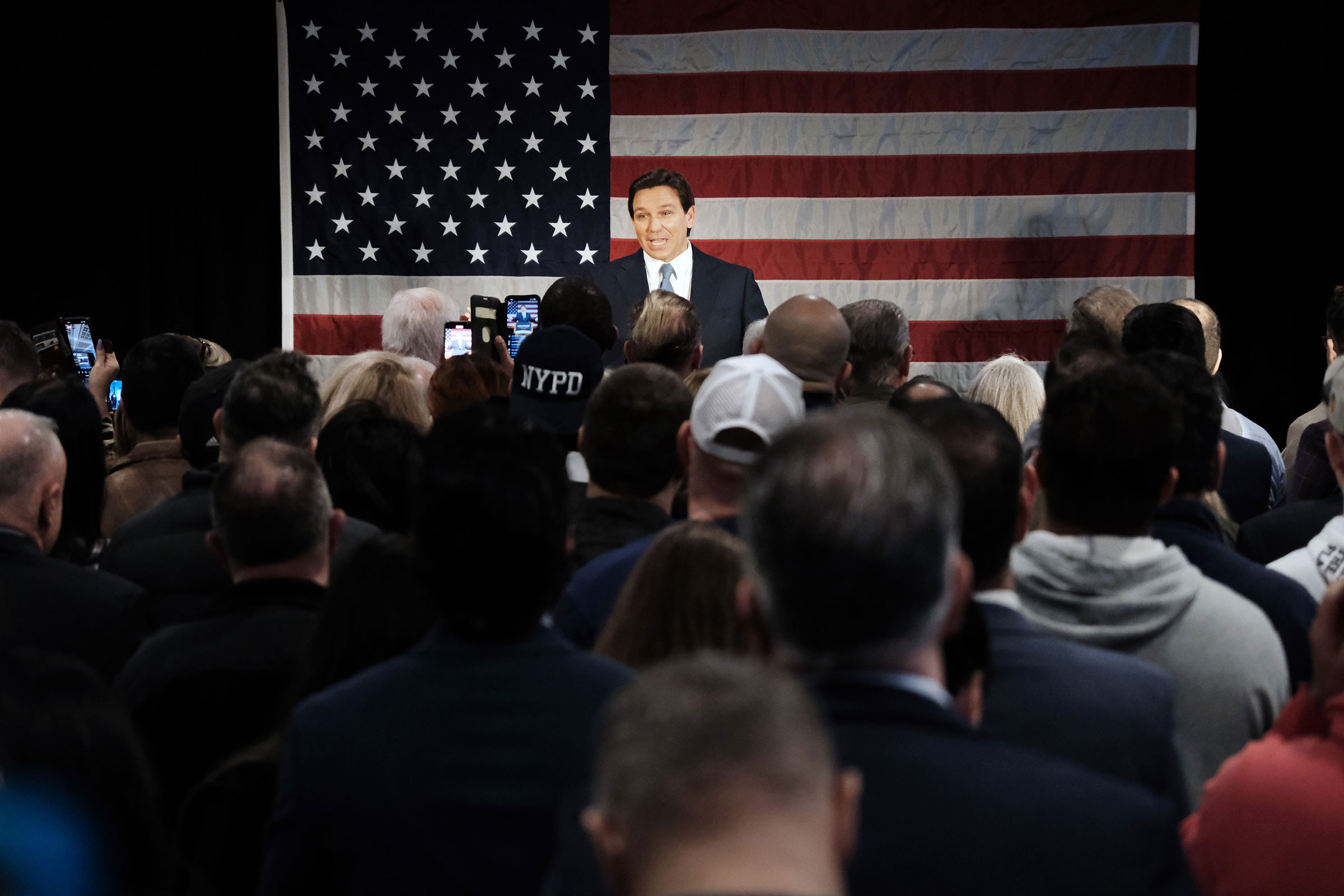 Florida Governor Ron DeSantis speaks to police officers in New York City, on Feb. 20, 2023. (Spencer Platt—Getty Images)