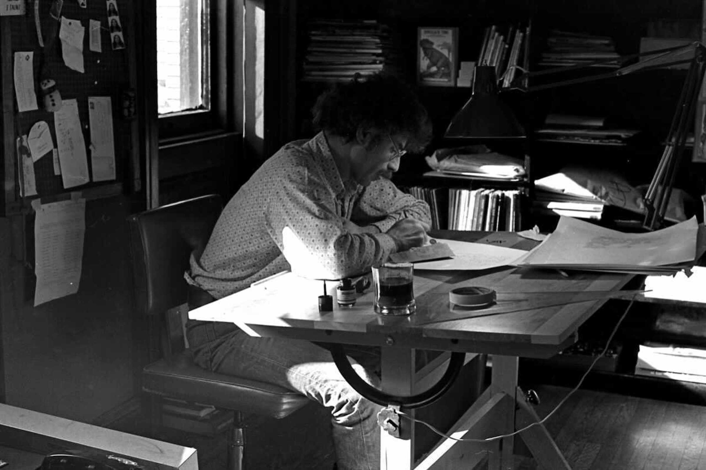 Arnold Lobel works at his drafting table in the mid '70s. (Courtesy of Adam Lobel)