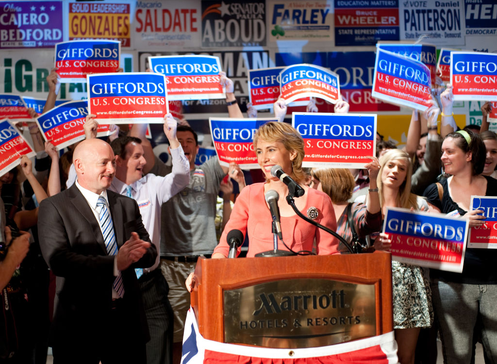 Giffords on election night on November 2, 2010 in Tucson, months before her shooting. (Tom Willett—Getty Images)