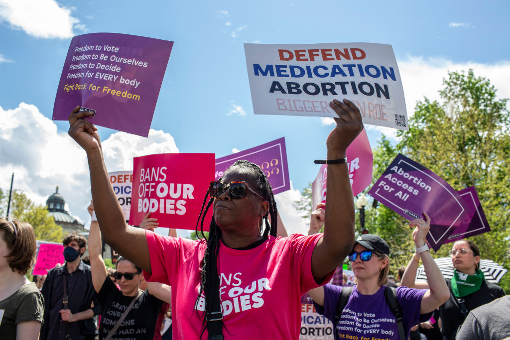 Abortion rights activists outside the U.S. Supreme Court in Washington, DC. on April 15. (Probal Rashid/LightRocket—Getty Images)