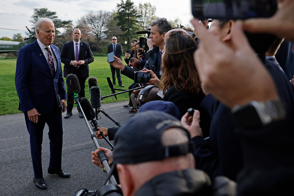 Biden briefly speaks with reporters as he returns to the White House on March 28, 2023 in Washington, DC (Chip Somodevilla—Getty Images)