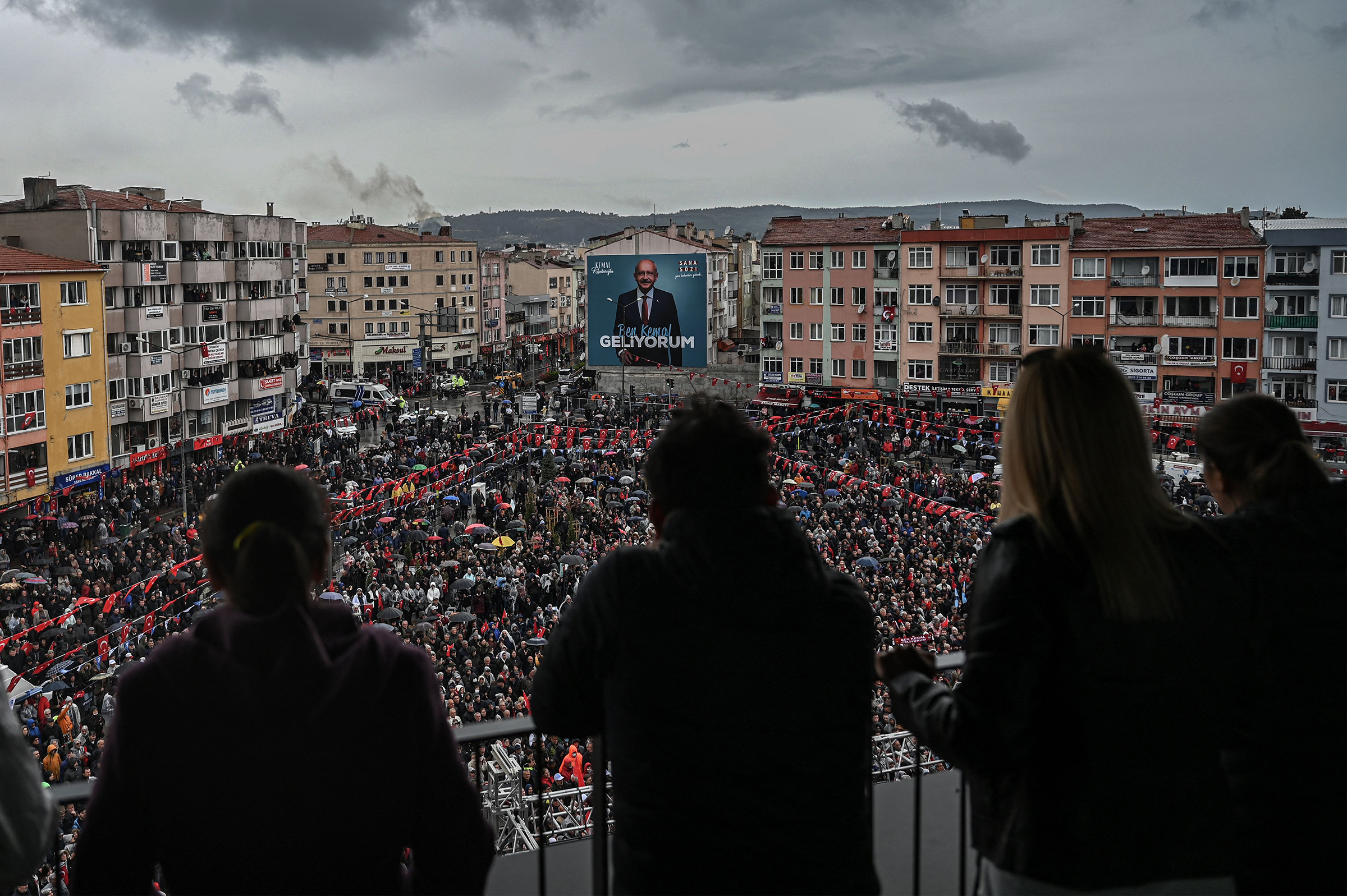 With a sea of supporters with umbrellas and hoods at his feet in Canakkale, western Turkey, on April 11, Kılıçdaroğlu, who will challenge Recep Tayyip Erdogan at the polls in May, smilingly promises "the return of spring." (Ozan Kose—AFP/Getty Images)