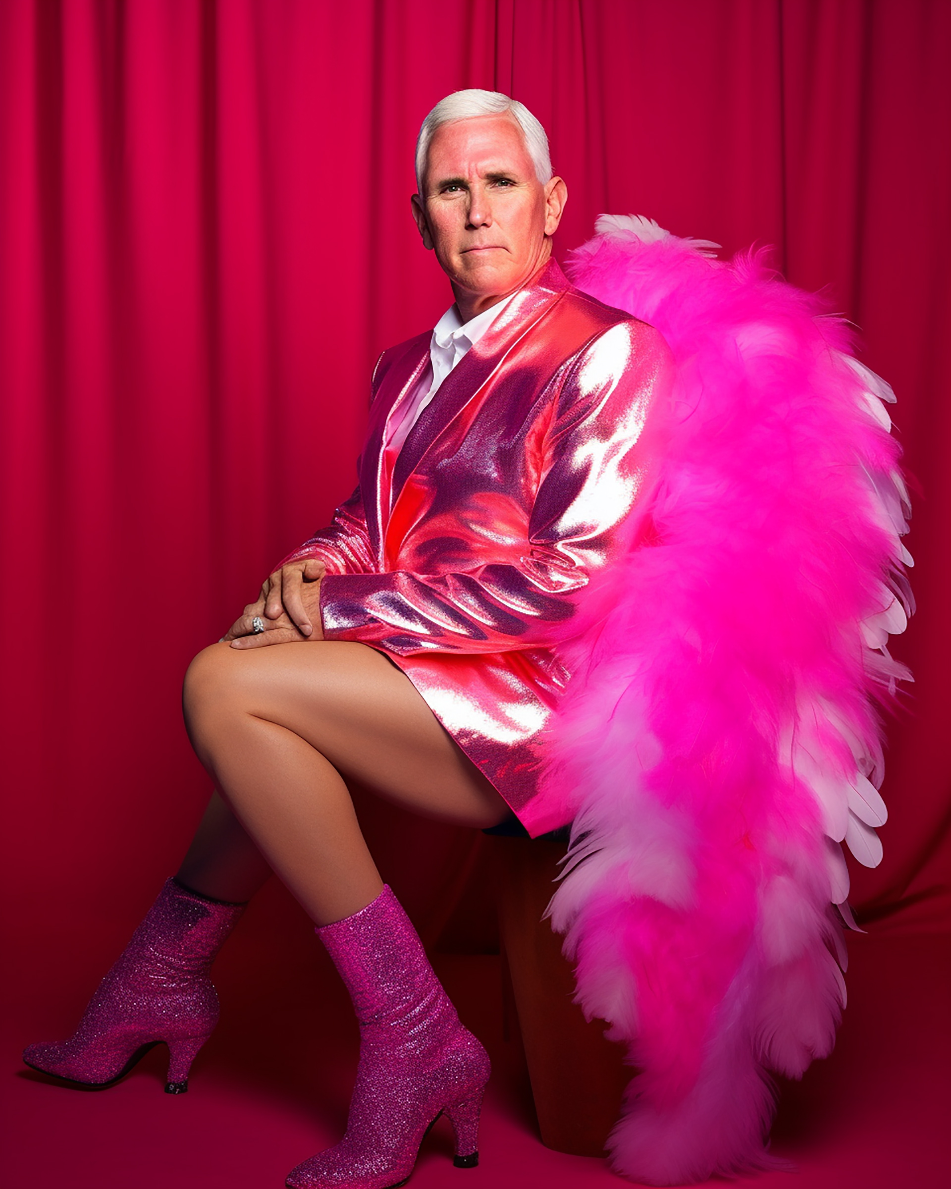 An AI-generated image of former vice president Mike Pence dressed in drag. (@RuPublicans / MidJourney)