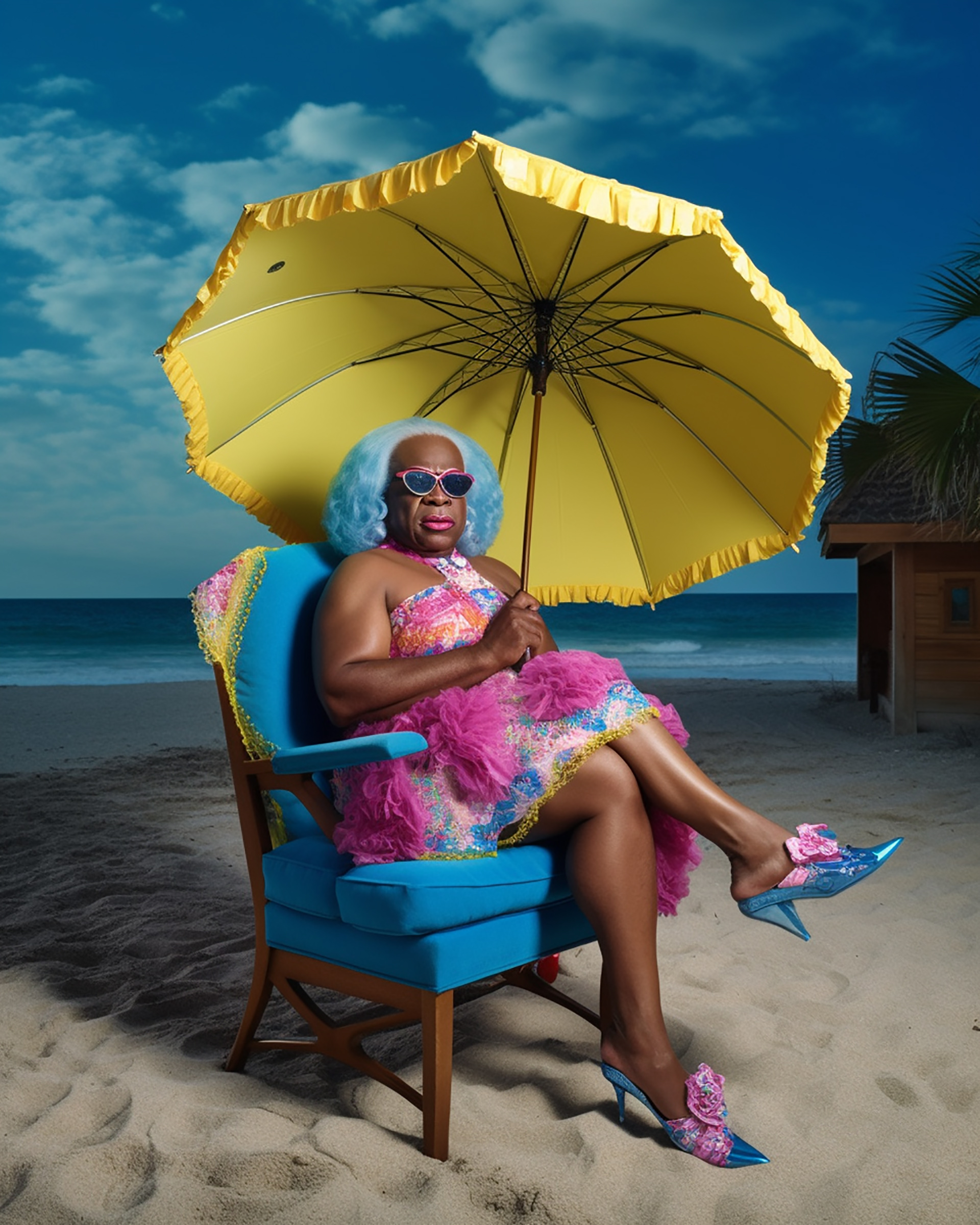 An AI-generated image of Justice Clarence Thomas dressed in drag. (@RuPublicans / MidJourney)