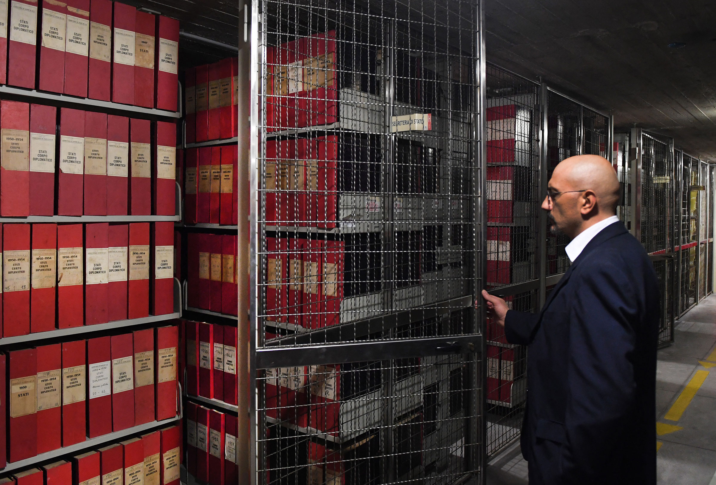 An attendant opens the section of the archive dedicated to Pope Pius XII in the Vatican Apostolic Archives on Feb. 27, 2020. (Eric Vandeville—Abaca Press/Reuters)