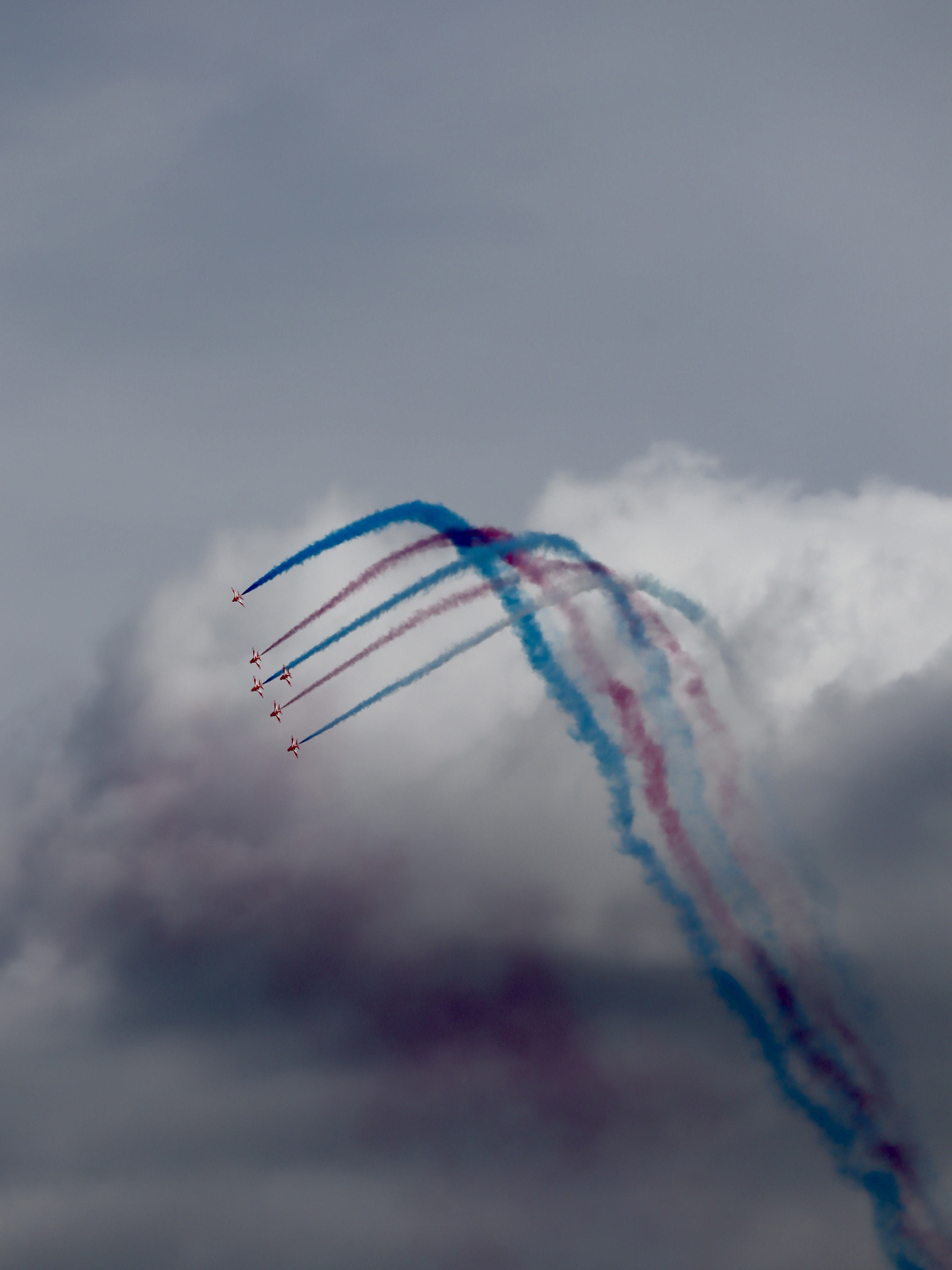 The Red Arrows rehearse for the Coronation over the Lincolnshire countryside on May 3.