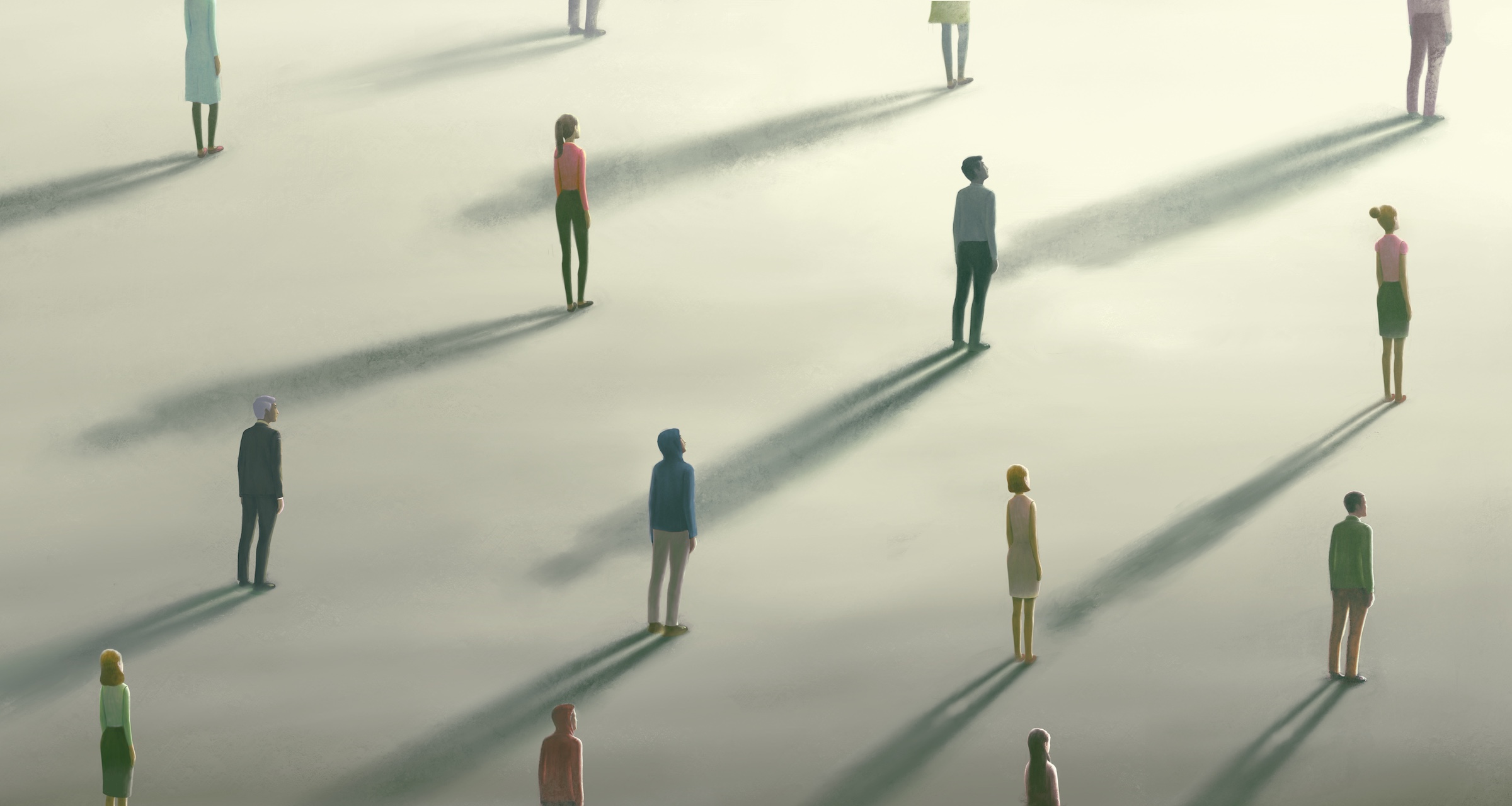 Surreal painting hope lonely and loneliness of crowd concept. minimal illustration, conceptual art, digital artwork