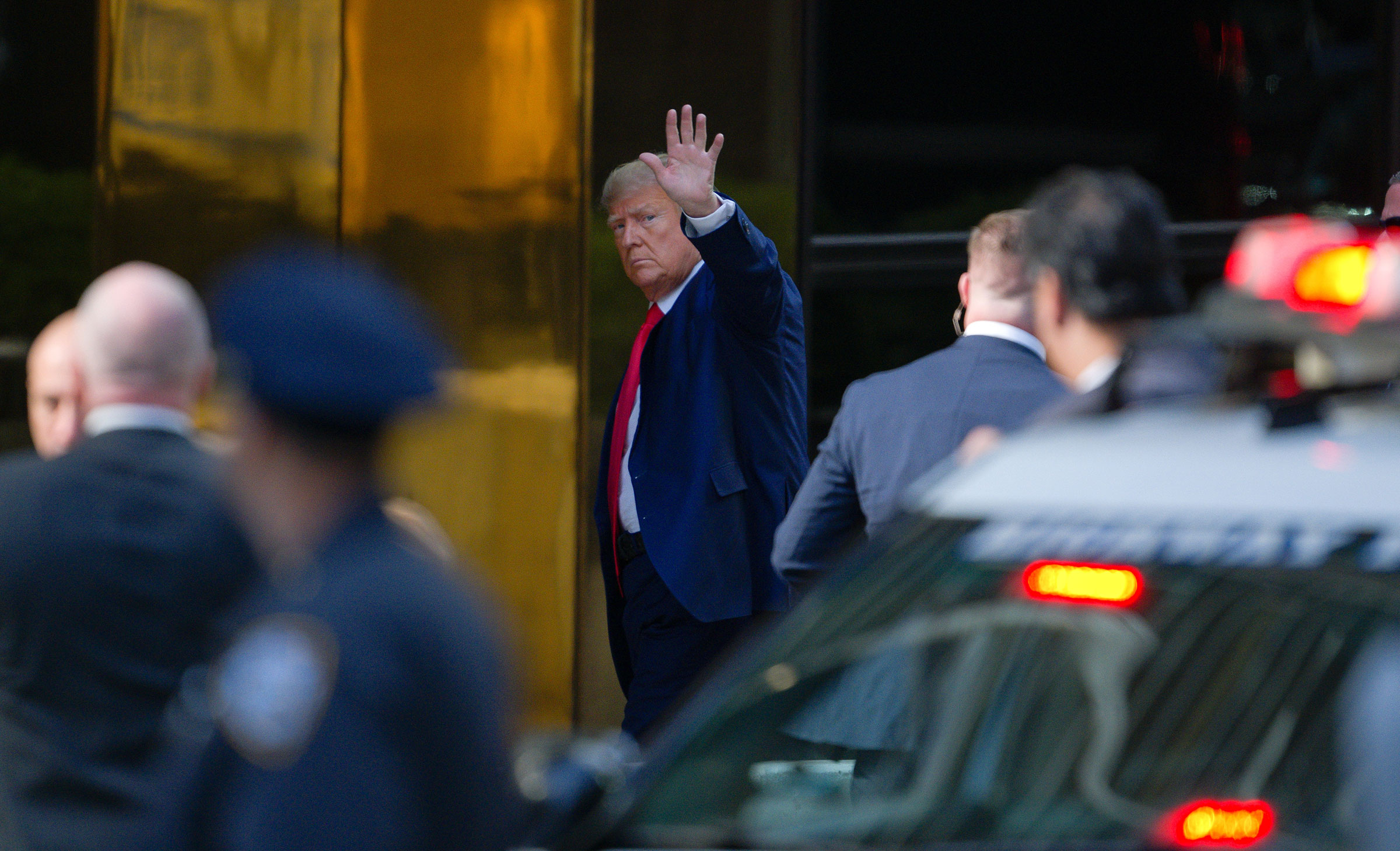 Former President Donald Trump arrives at Trump Tower in Manhattan on April 3, 2023. (James Devaney—GC Images/Getty Images)