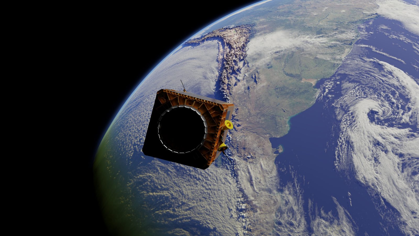 Computer rendering of an OSK satellite, which monitors methane emissions on Earth. (Courtesy of Orbital Sidekick)