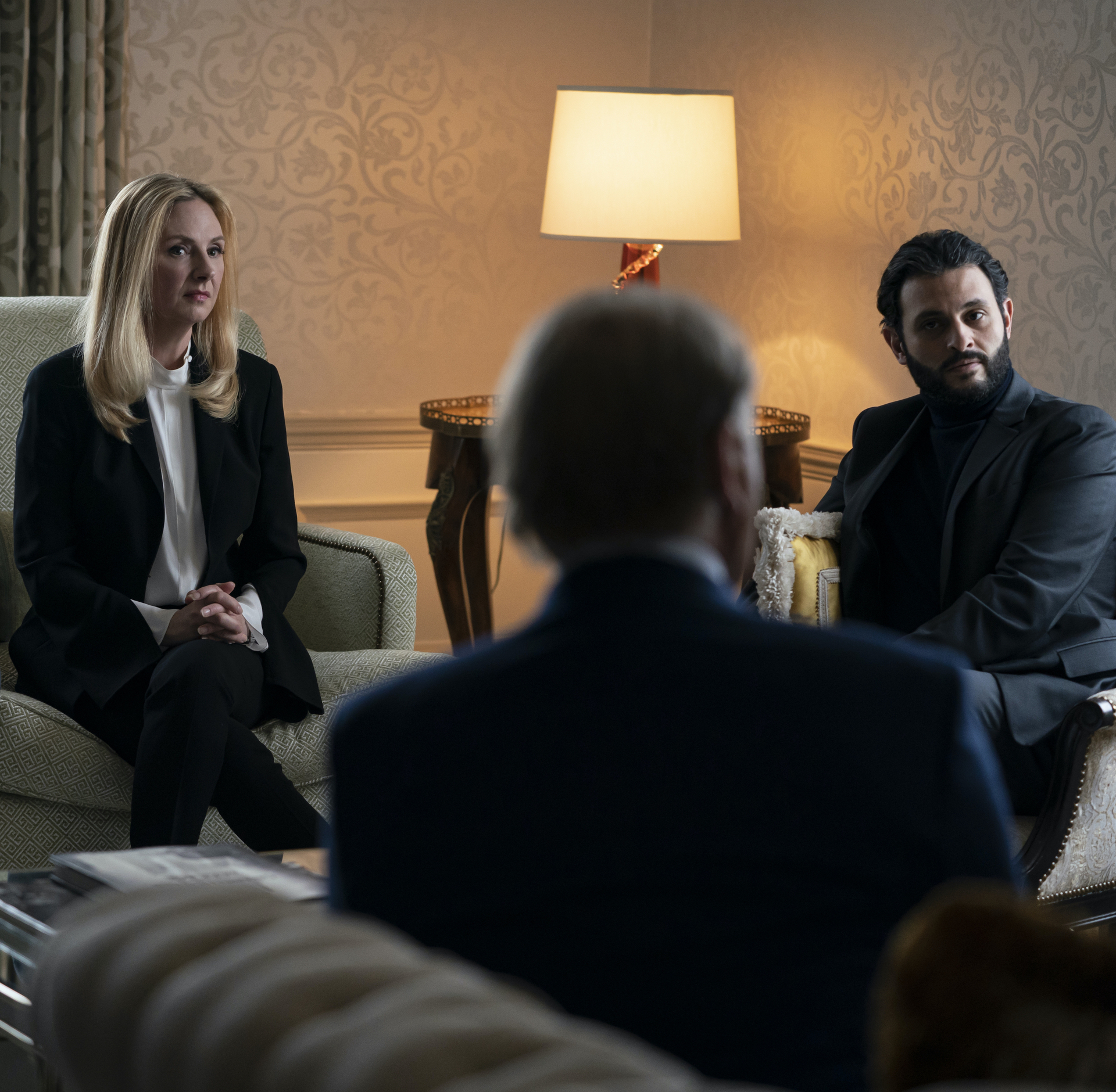 Hope Davis and Arian Moayed in <i>Succession</i> (Macall Polay—HBO)