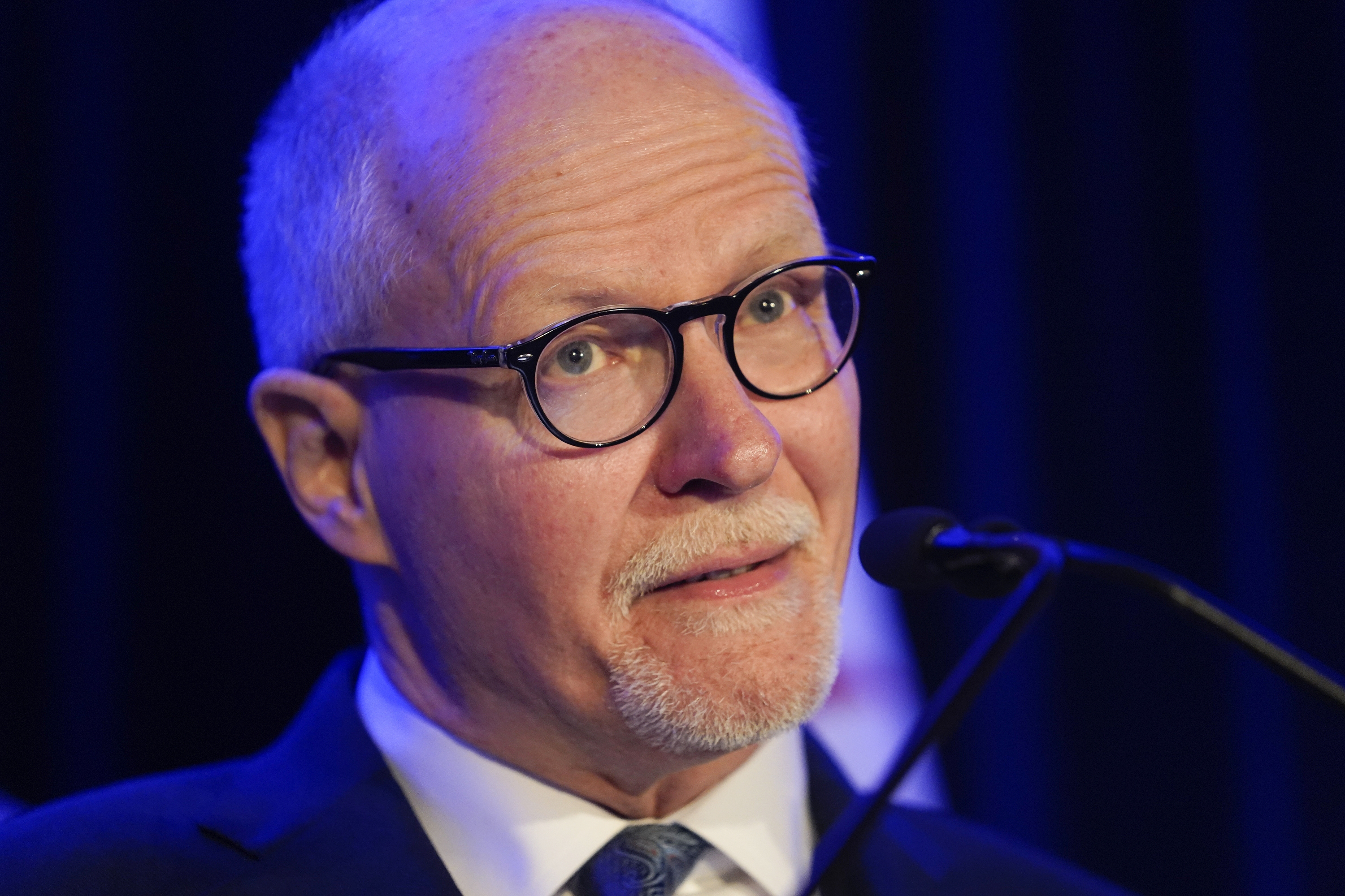 Chicago mayoral candidate Paul Vallas addresses his supporters after conceding the runoff election to his opponent Brandon Johnson, at his watch party, Tuesday, April 4, 2023. (Erin Hooley—AP)