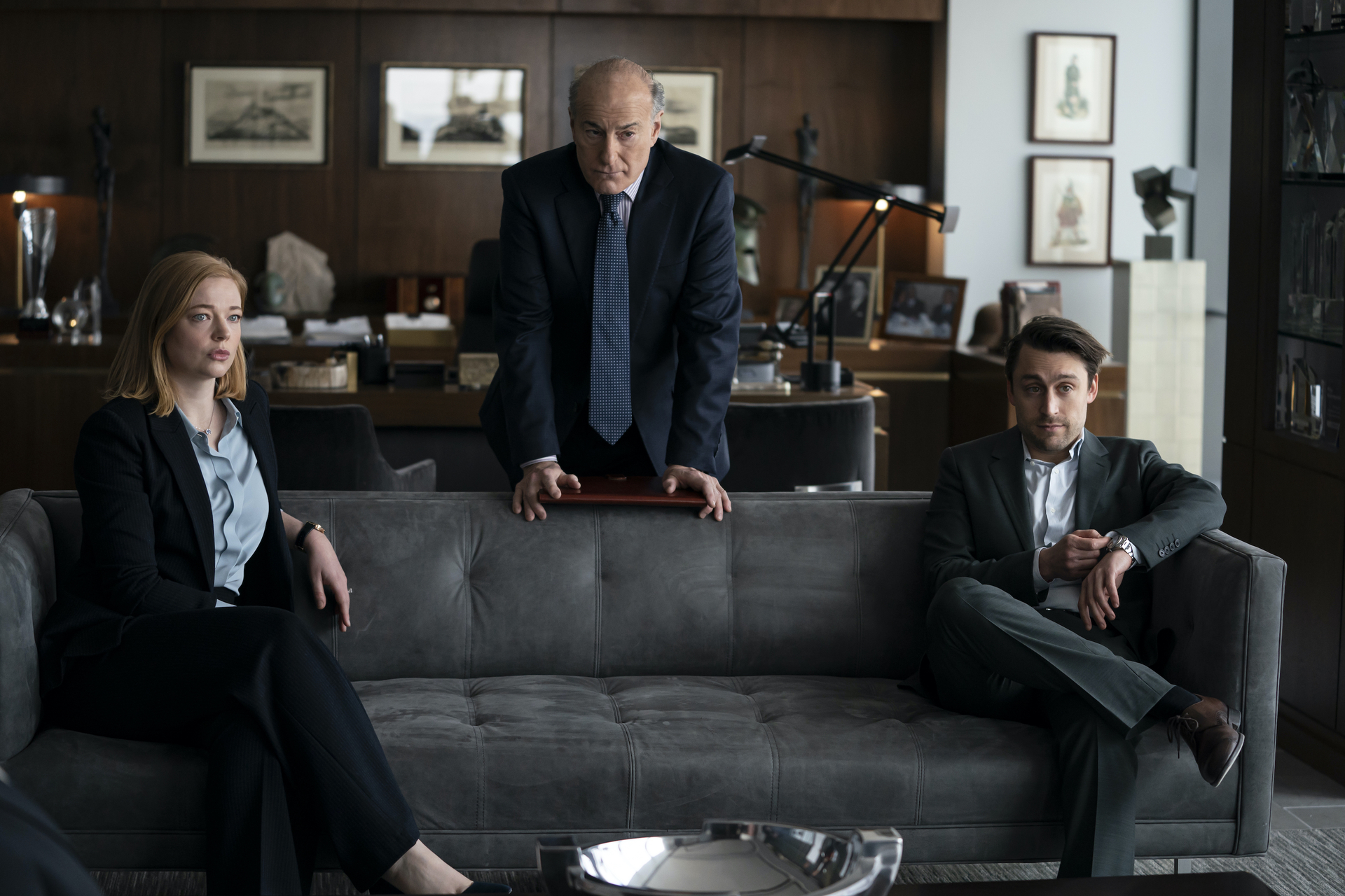 Sarah Snook, Peter Friedman, and Kieran Culkin in <i>Succession</i> (Macall Polay—HBO)