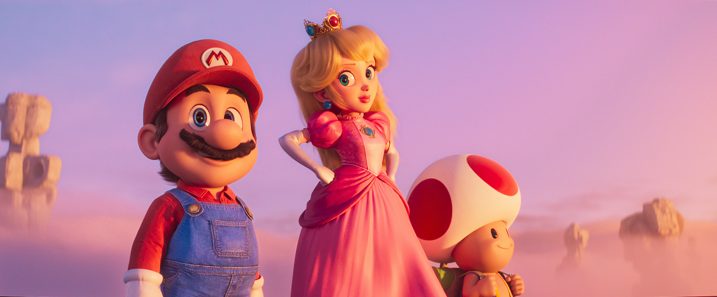 Mario (Chris Pratt), Princess Peach (Anya Taylor-Joy), and Toad (Keegan-Michael Key) 'The Super Mario Bros. Movie' (Courtesy of Nintendo and Universal Studios)
