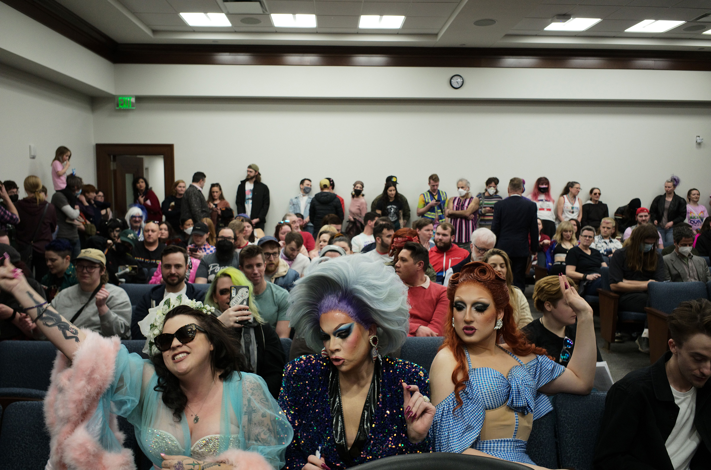 LGBTQ activists and supporters before a committee hearing on HB9, a Tennessee bill that restricts drag performance, on Feb. 14, 2023. (Ray Di Pietro—Shutterstock)