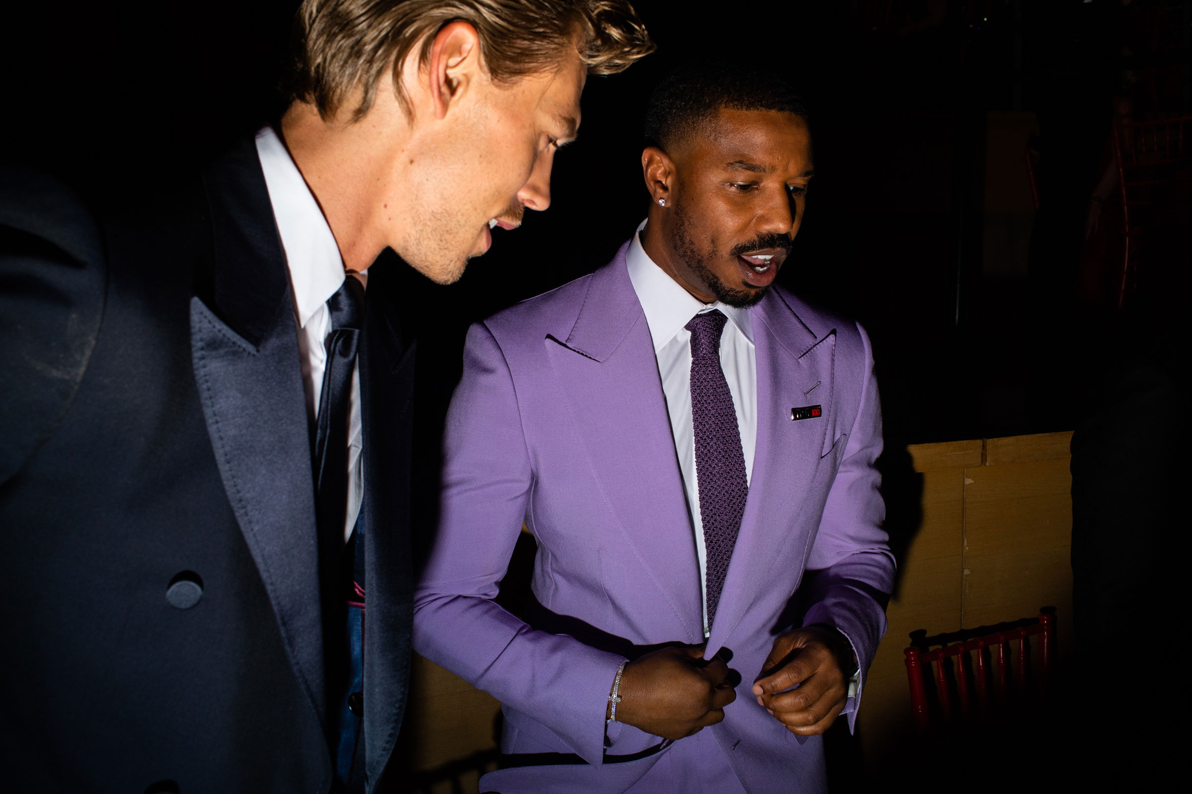 Austin Butler and Michael B. Jordan attend the TIME 100 Gala at Jazz at Lincoln Center in New York City, on April 26, 2023. (Landon Nordeman for TIME)