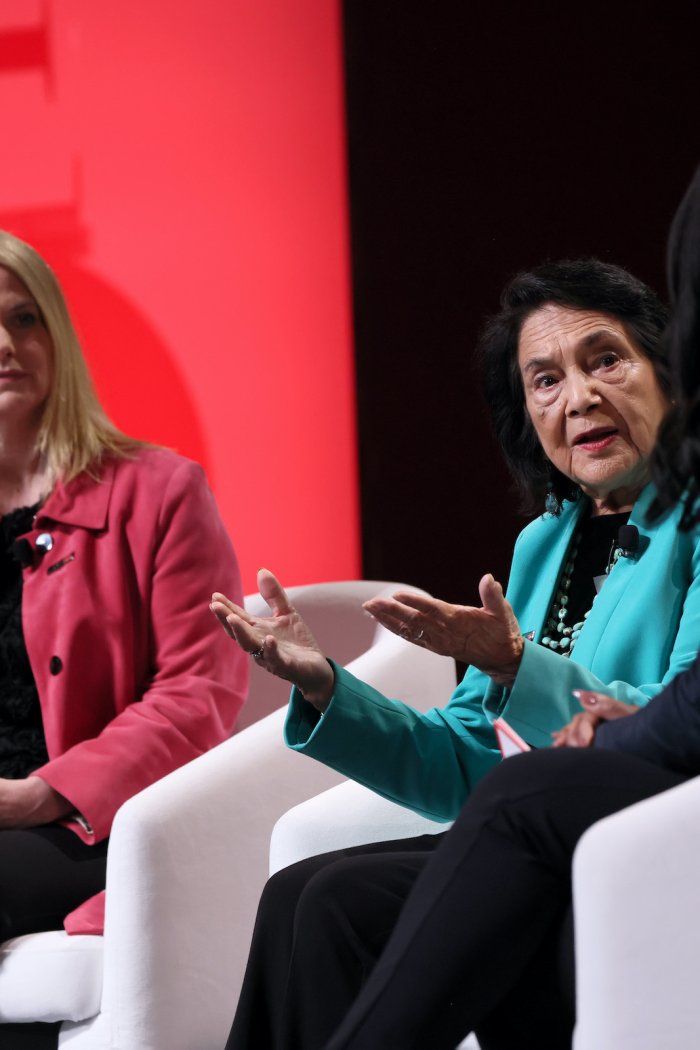 Sarah Kate Ellis, Dolores Huerta and Abby Phillip speak onstage at the 2023 TIME100 Summit at Jazz at Lincoln Center on April 25, 2023 in New York City.