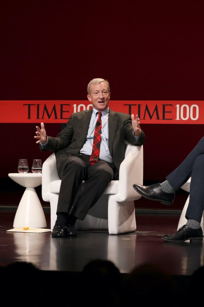 Lisa P. Jackson, Tom Steyer and Justin Worland speak onstage at the 2023 TIME100 Summit at Jazz at Lincoln Center on April 25, 2023 in New York City.
