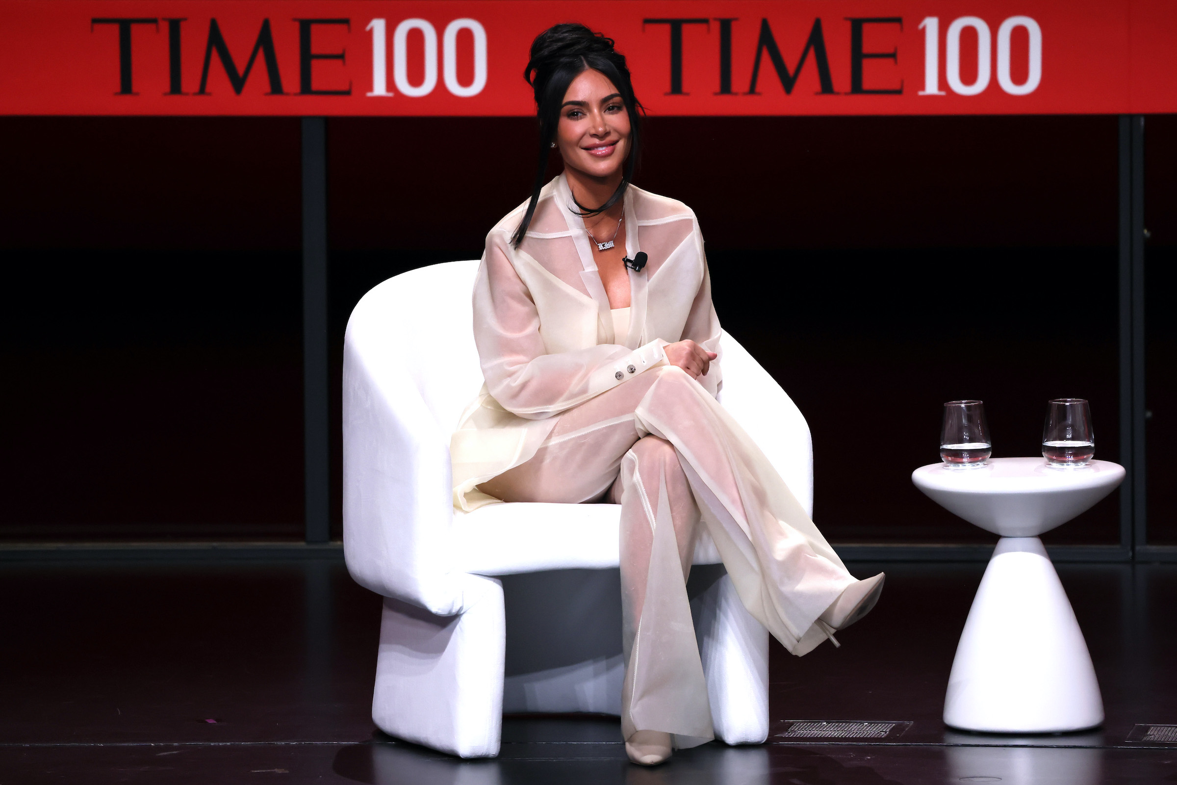 Kim Kardashian speaks onstage at the 2023 TIME100 Summit at Jazz at Lincoln Center on April 25, 2023 in New York City. (Jemal Countess/Getty Images for TIME)