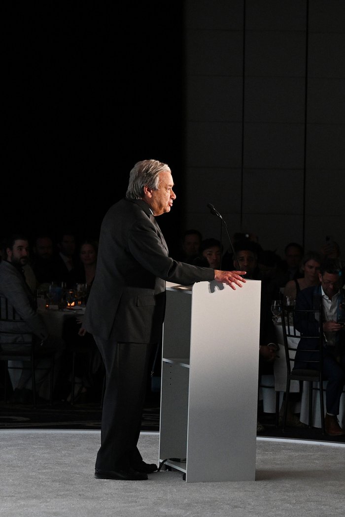António Guterres speaks onstage during the TIME CO2 Earth Awards Gala at Mandarin Oriental New York on April 25, 2023 in New York City.