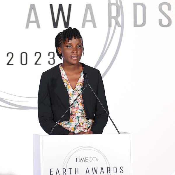 Vanessa Nakate speaks onstage during the TIME CO2 Earth Awards Gala at Mandarin Oriental New York on April 25, 2023 in New York City.