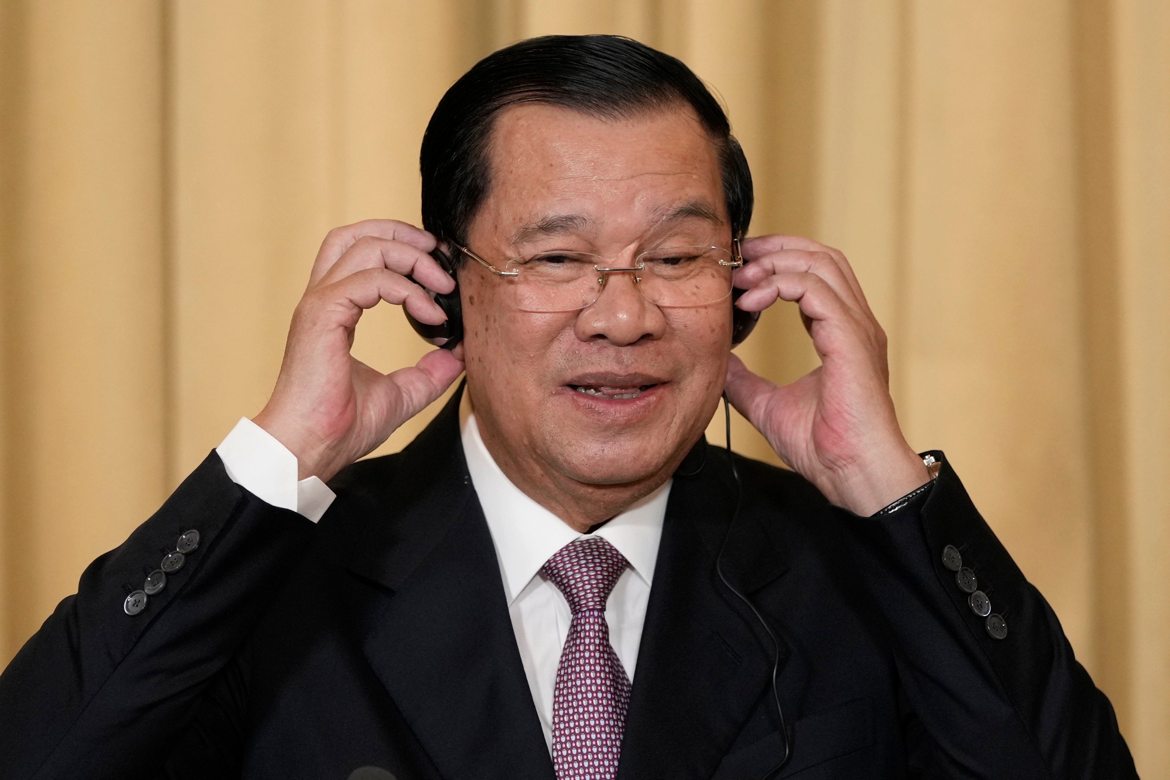 Cambodian Prime Minister Hun Sen at a news conference in Paris on December 13, 2022. (Francois Maury — AP Photo)