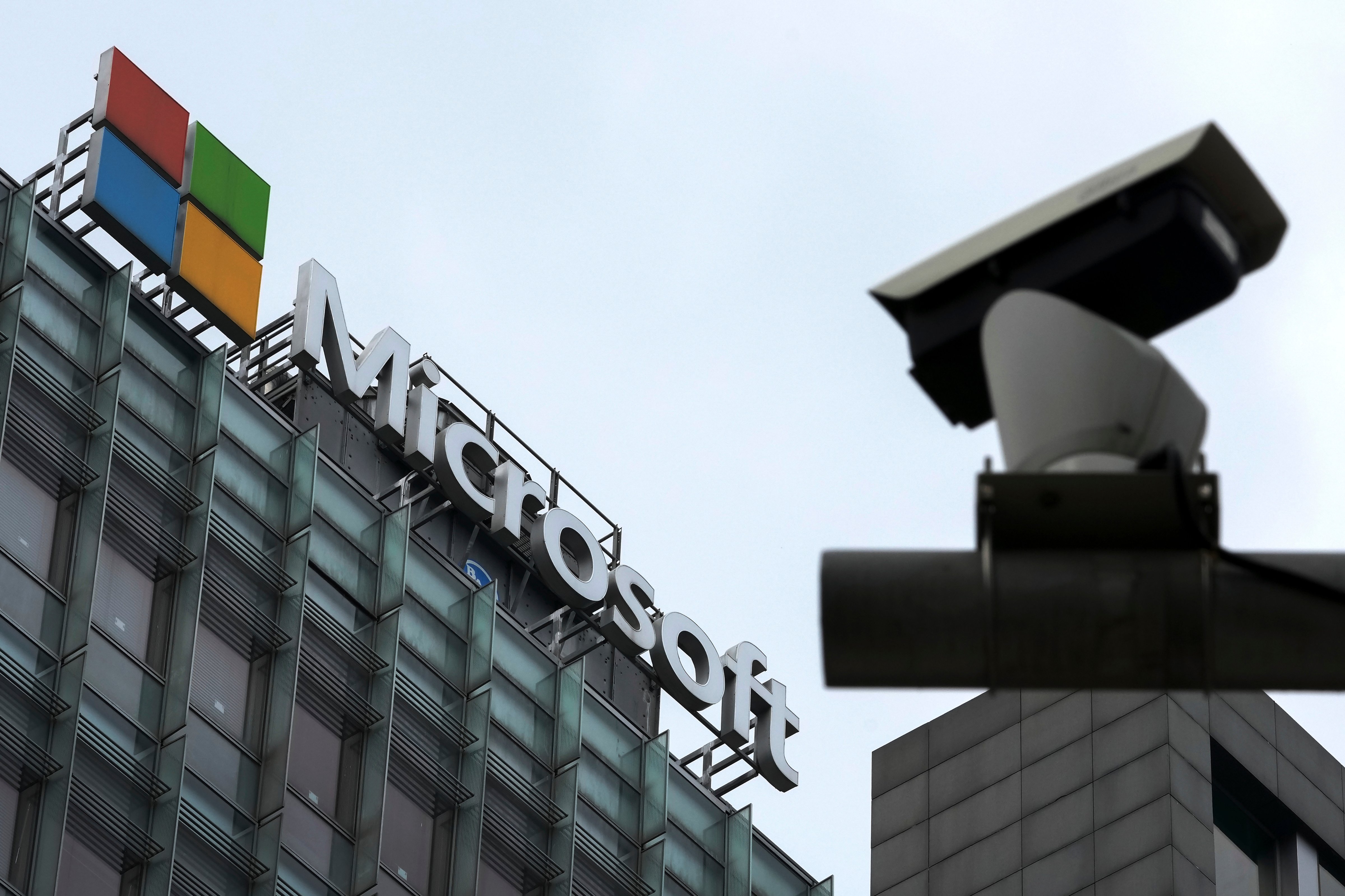 A security surveillance camera near the Microsoft office building in Beijing. (Andy Wong—AP Photo)