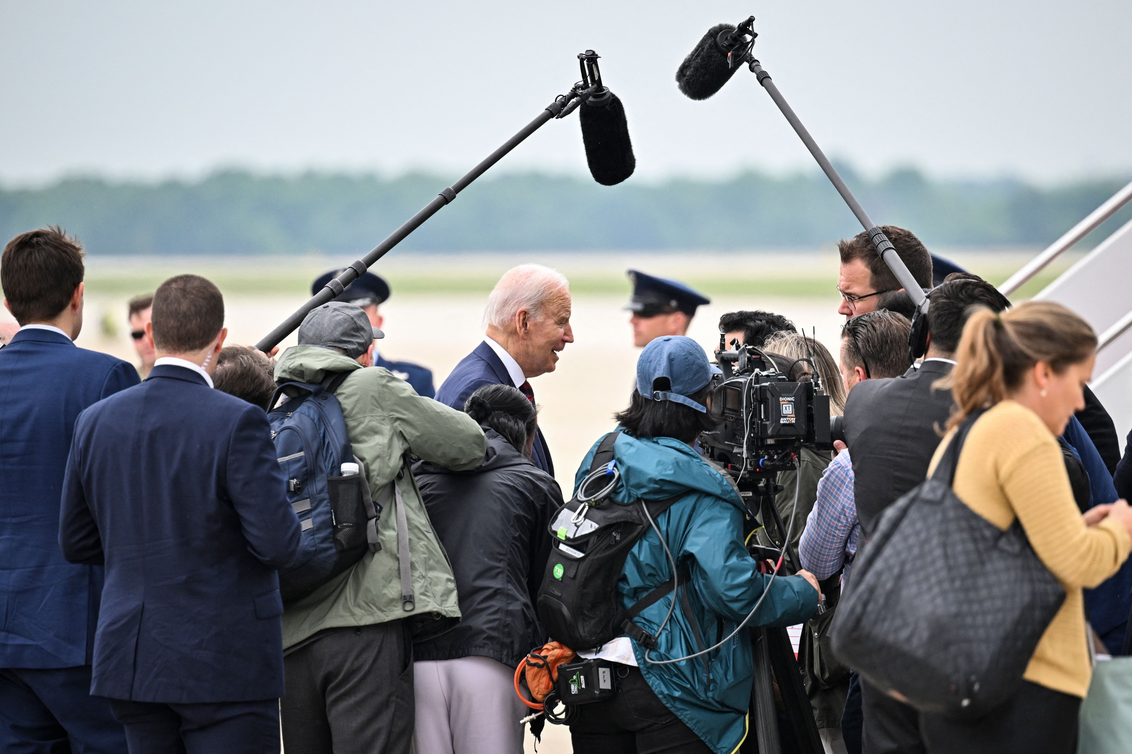 US President Joe Biden makes his way to board Air Force One before departing from Joint Base Andrews in Maryland on May 13, 2023. Biden is heading to Rehoboth Beach, Delaware to spend the weekend at his beach house. (Photo by Mandel Ngan–AFP via Getty Images)
