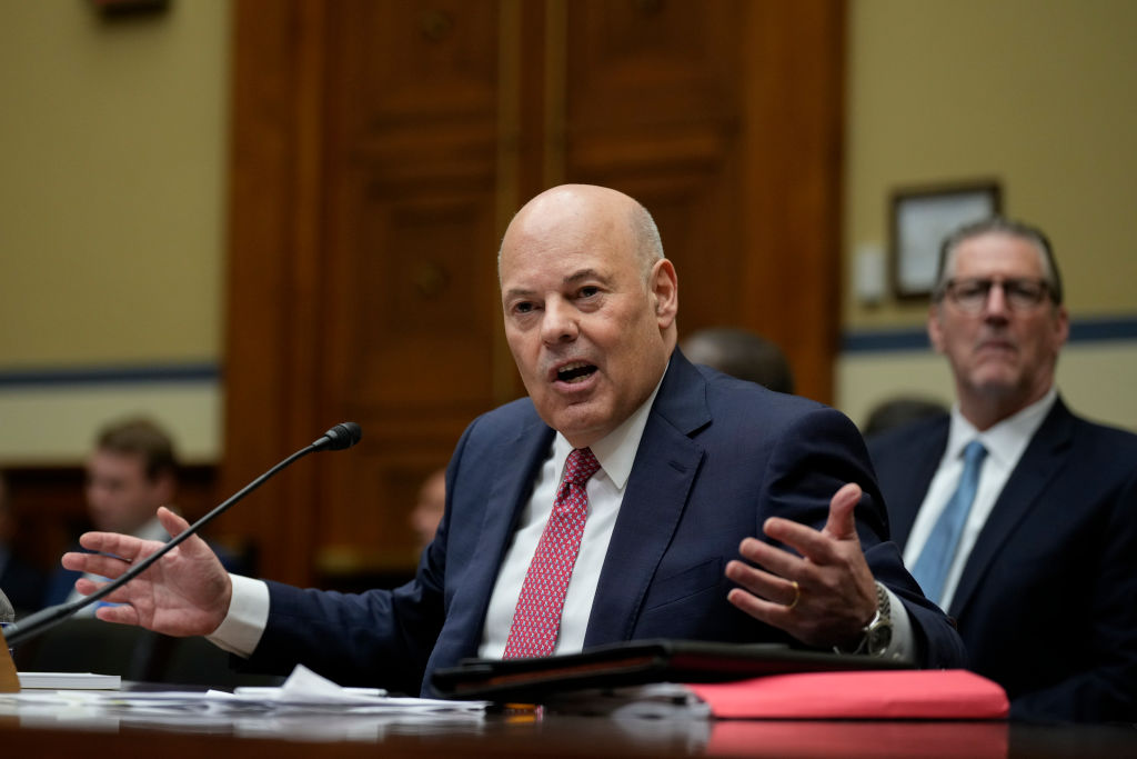 Postmaster General Louis DeJoy testifies during a House hearing on Capitol Hill on May 17, 2023, in Washington, DC (Drew Angerer—Getty Images)