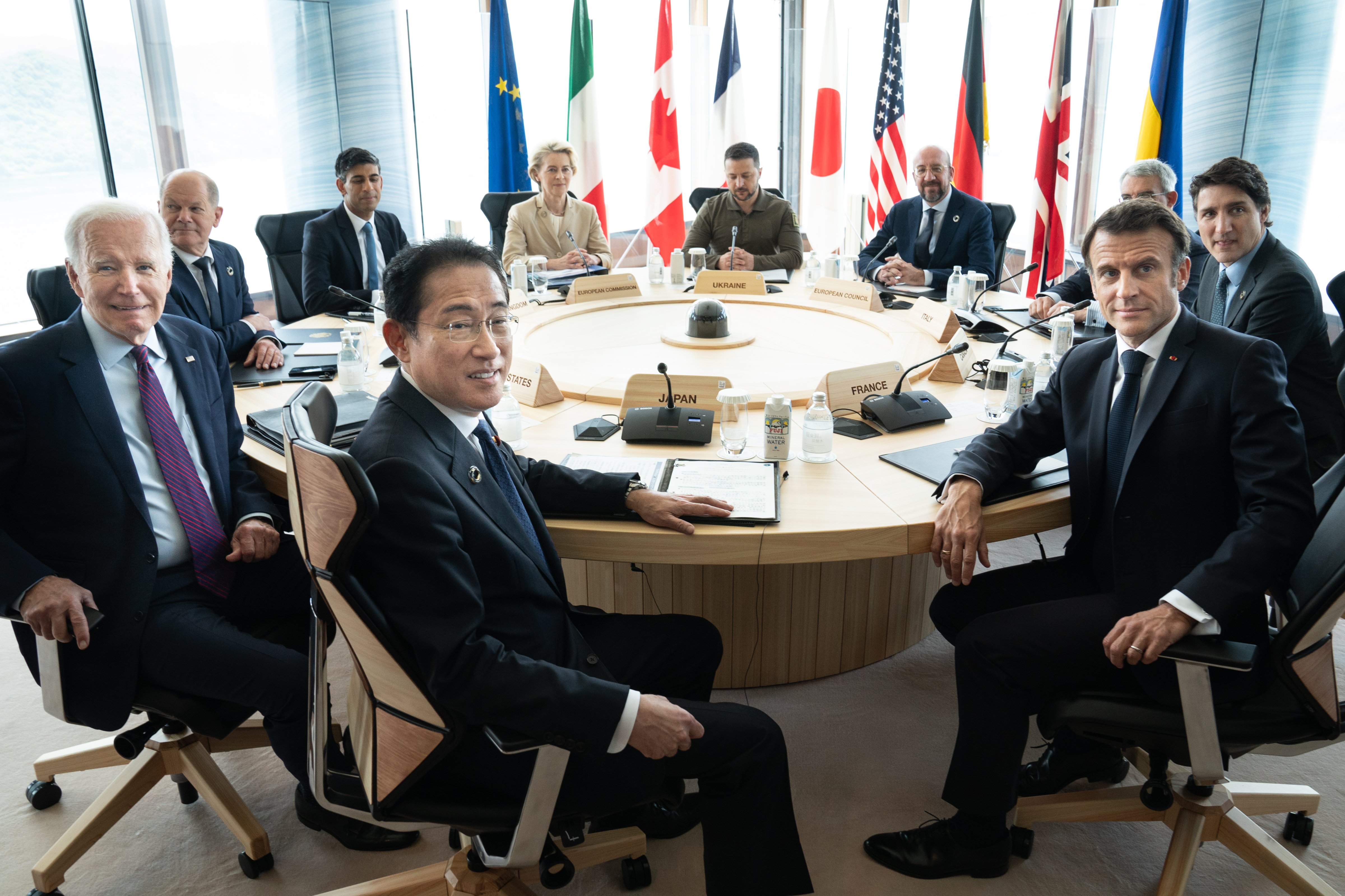 Ukrainian President Volodymyr Zelensky joins G7 world leaders at a working session on the final day of the G7 Summit on May 21, 2023 in Hiroshima, Japan. (Stefan Rousseau—WPA Pool/Getty Images)