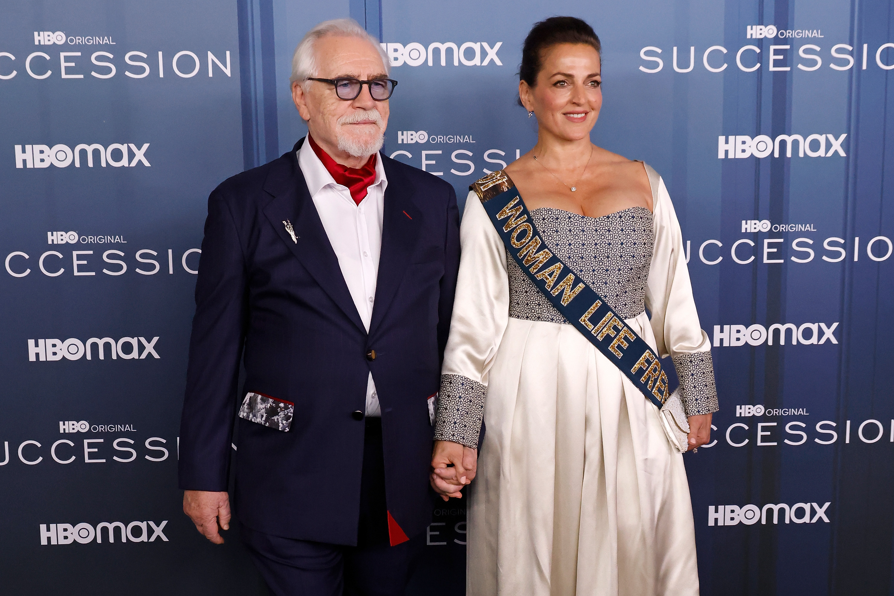 Brian Cox and Nicole Ansari-Cox attend the Season 4 premiere of HBO's "Succession" (Photo by Taylor Hill/FilmMagic)