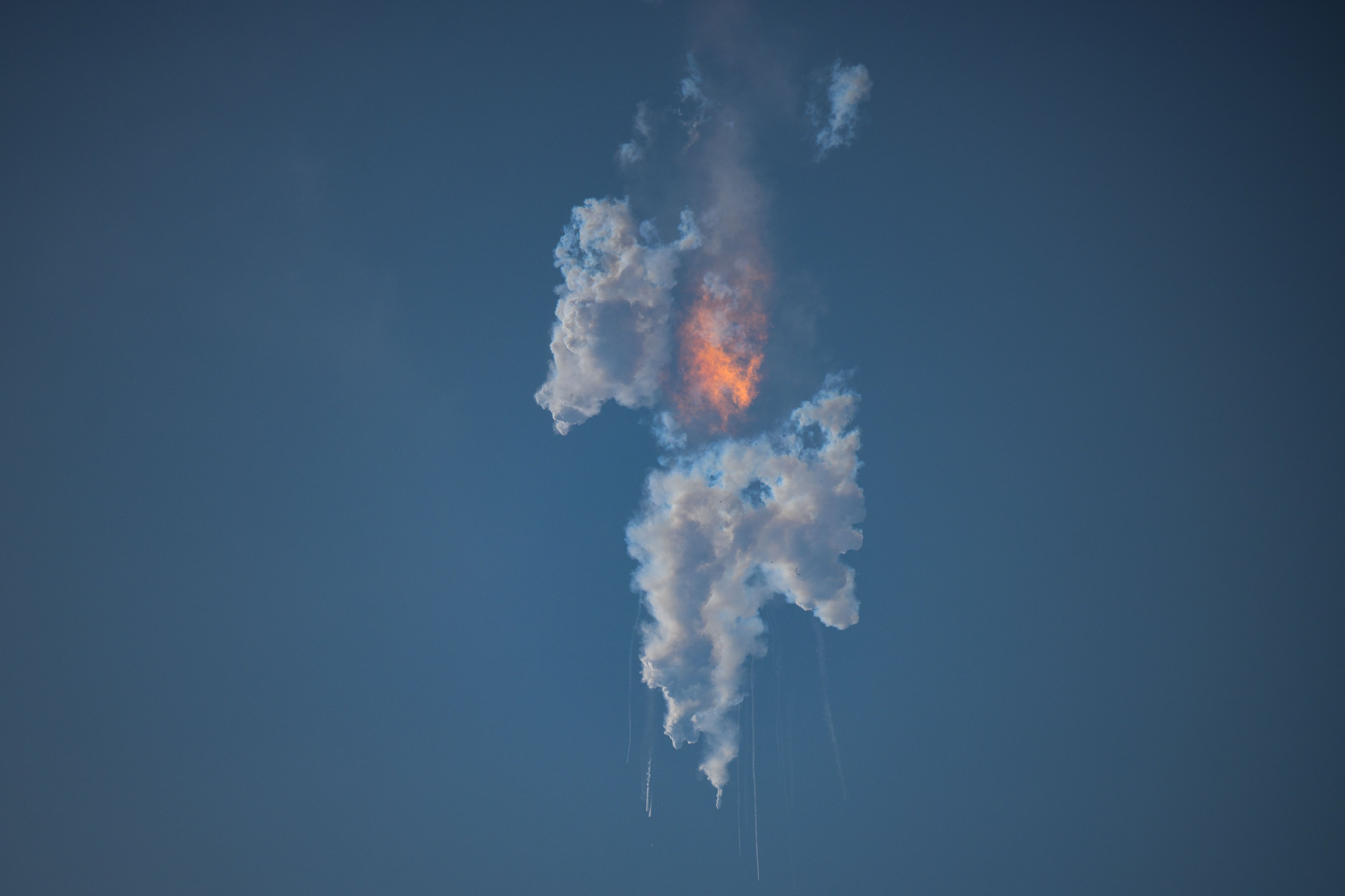 The SpaceX Starship explodes after launch for a flight test from Starbase in Boca Chica, Texas, on April 20, 2023. (AFP via Getty Images)
