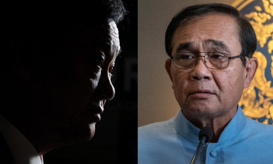 Left: Thaksin Shinawatra, the populist former Prime Minister who was ousted by the military. Right: Prime Minister Prayuth Chan-ocha, the military leader defeated at the polls on Sunday.