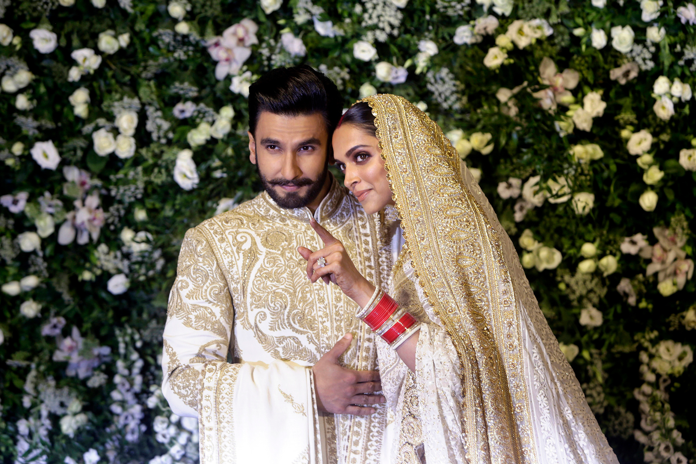 Padukone and Singh during their wedding reception in Mumbai, India, on Nov. 28, 2018. (Rajanish Kakade—AP)