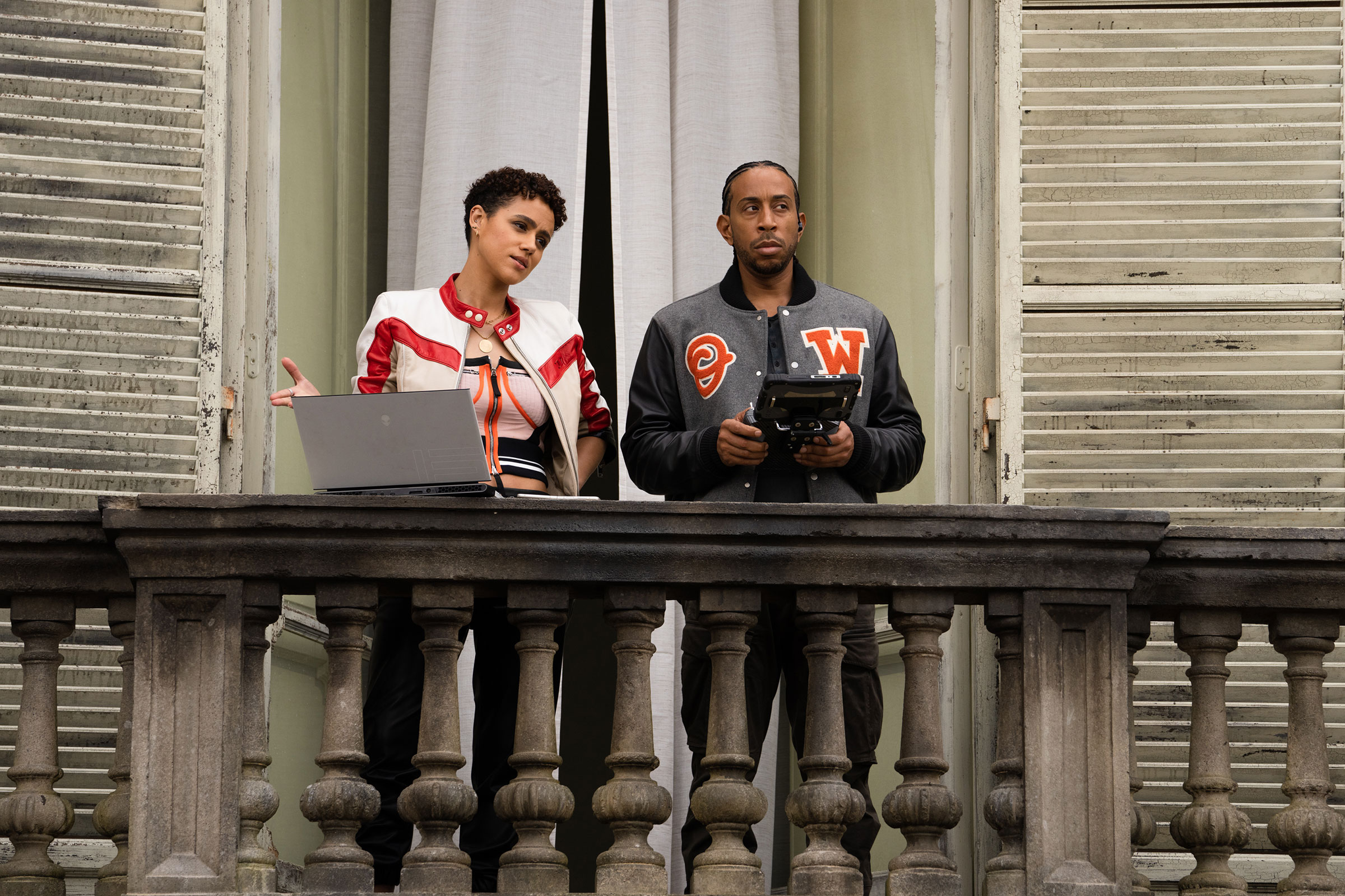 Nathalie Emmanuel as Ramsey and Ludacris as Tej in <em>Fast X</em> (Peter Mountain—Universal Pictures)