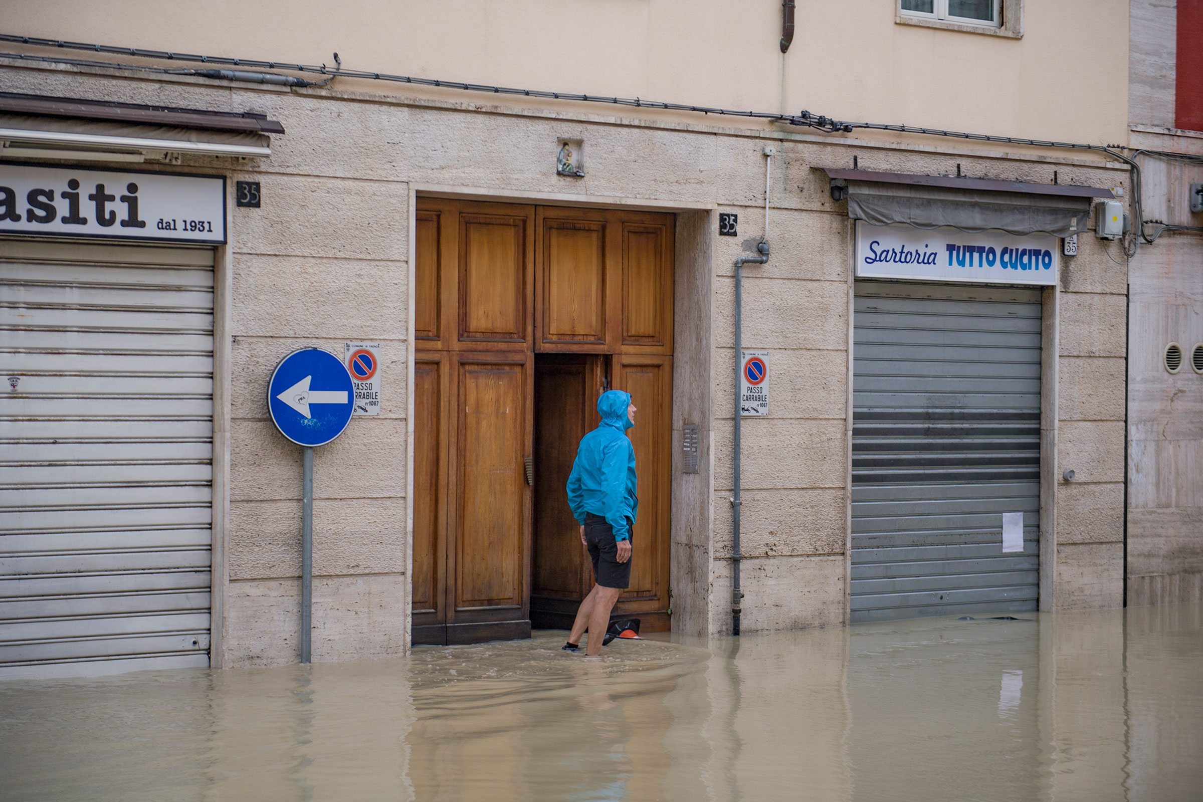 Flood in Faenza where the Lamone river has flooded a large part of the city on May 17, 2023.