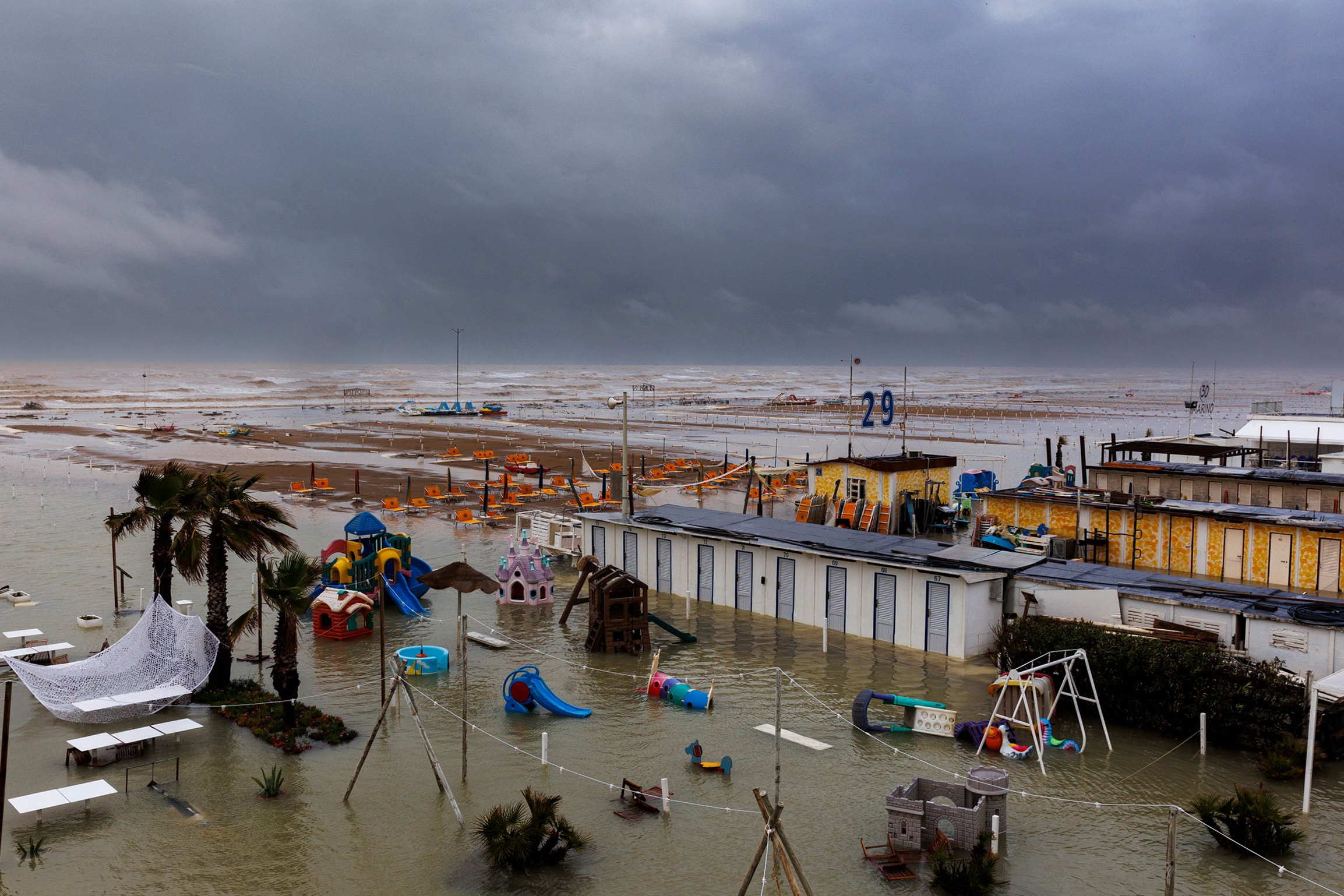 Damage and flooding in Rimini on May 17. (IPA/Sipa USA/Reuters)