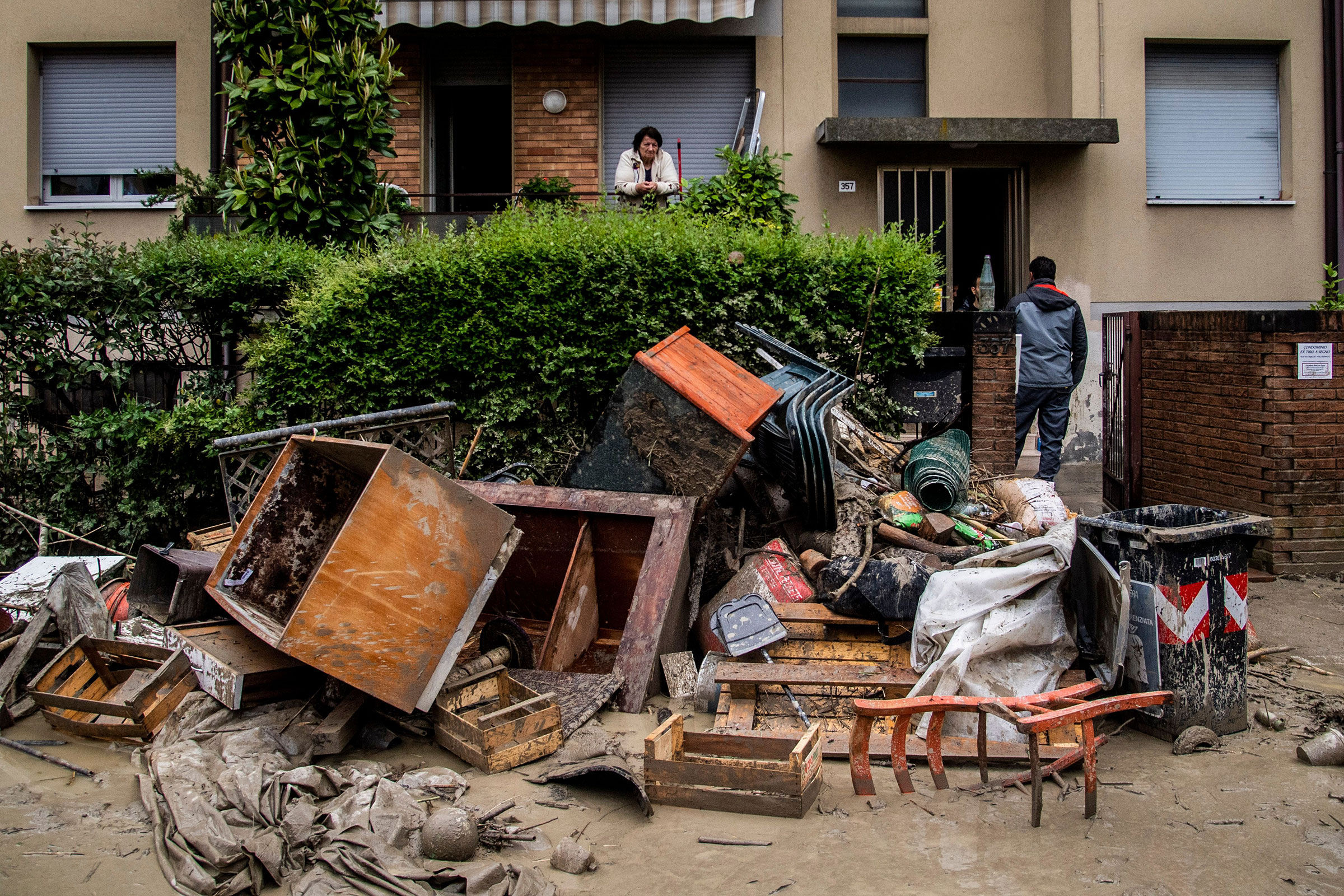 Damaged furniture from flooding sits outside of a home in Cesena on May 17. (Alessandro Serrano—AGF/Shutterstock)